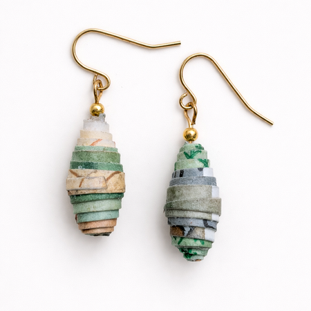 Handmade Paper Bead Earrings – Botanical Green Drop Earrings