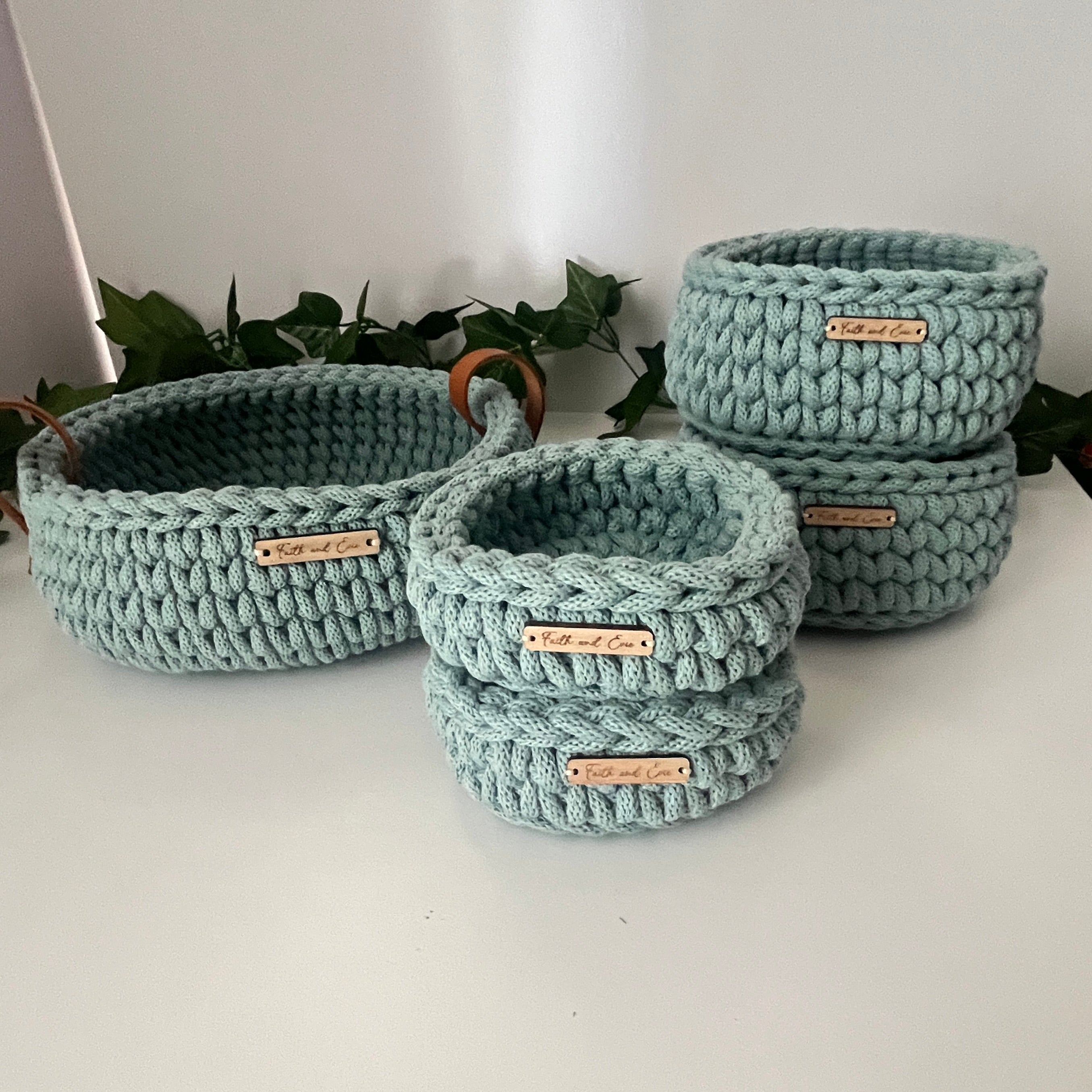 Mini basket - crocheted - colour Duck Egg Blue