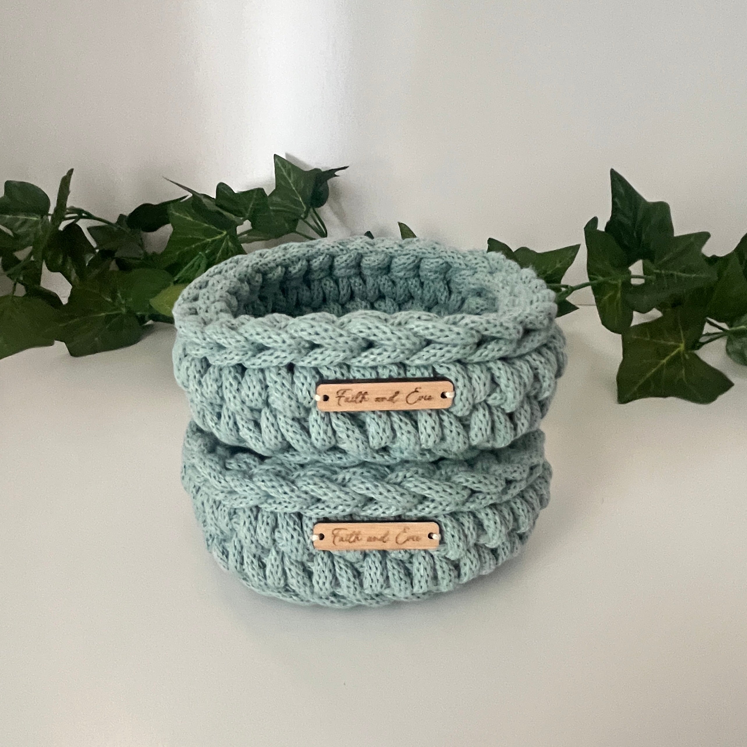 Mini basket - crocheted - colour Duck Egg Blue