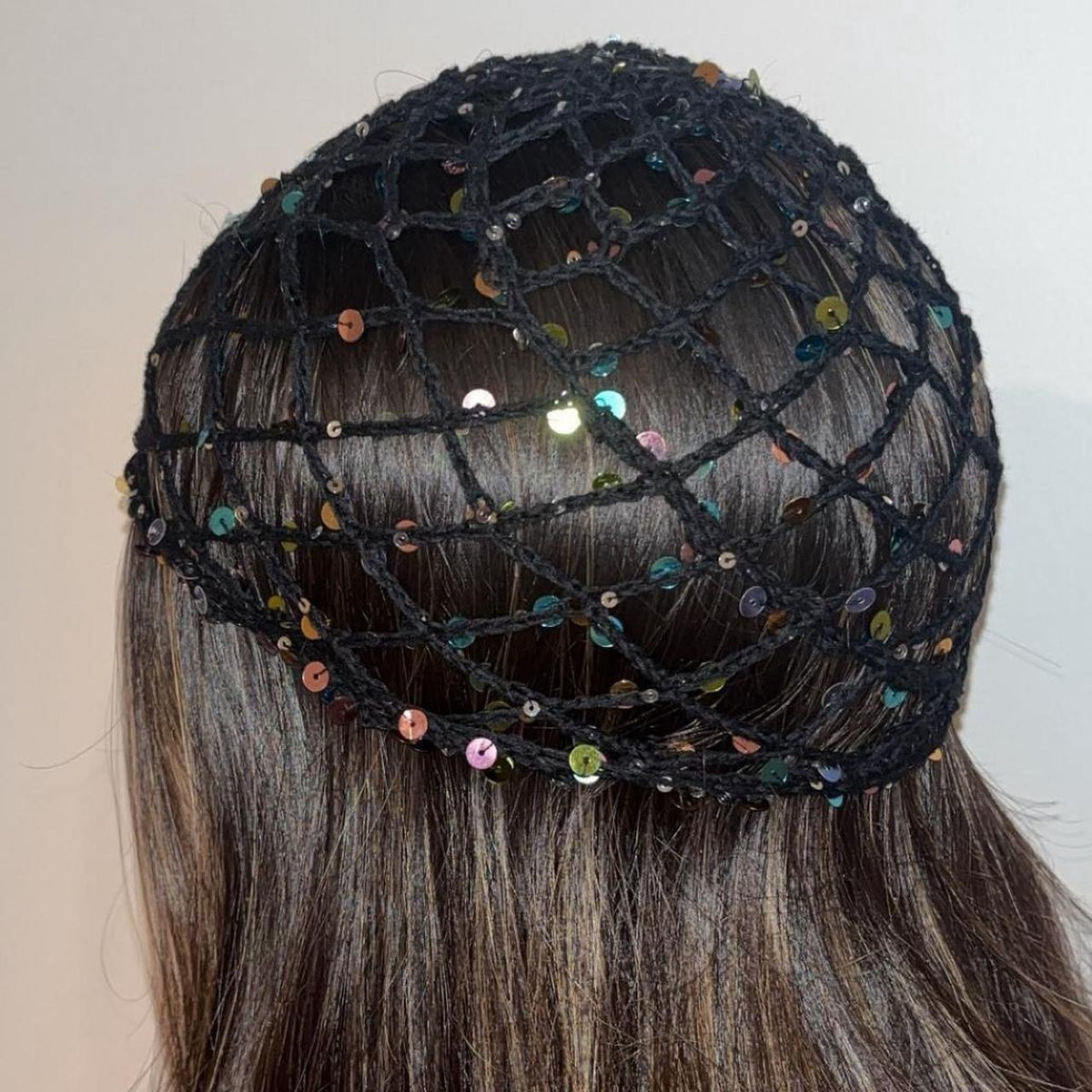 Black with Black Sequin Crochet Wave Hat