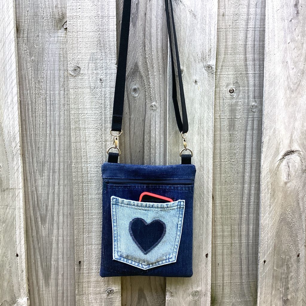 Upcycled Denim Crossbody Bag – Blue Heart Pocket