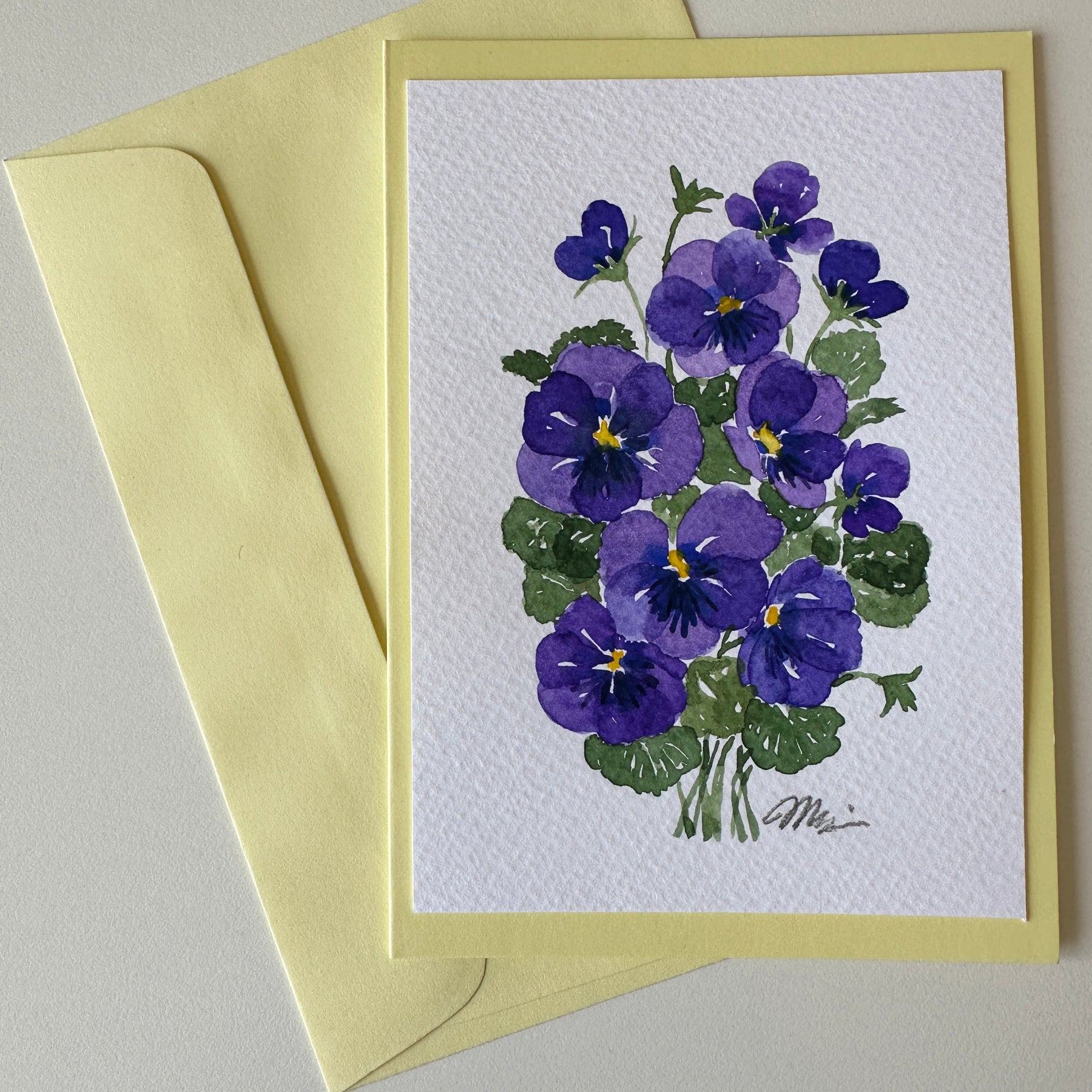4 x hand-painted 'purple petals' floral cards