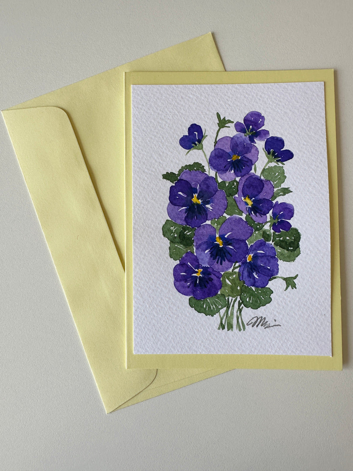 4 x hand-painted 'purple petals' floral cards
