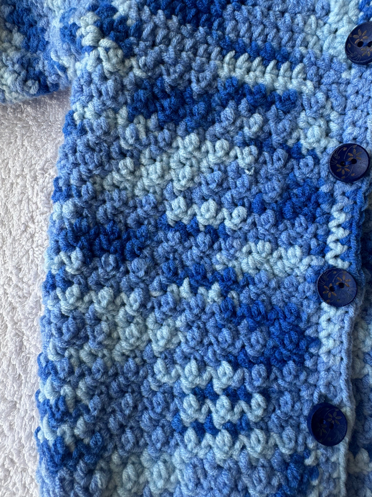 Baby Cardigan Blue Variegated Milk Cotton Size 000