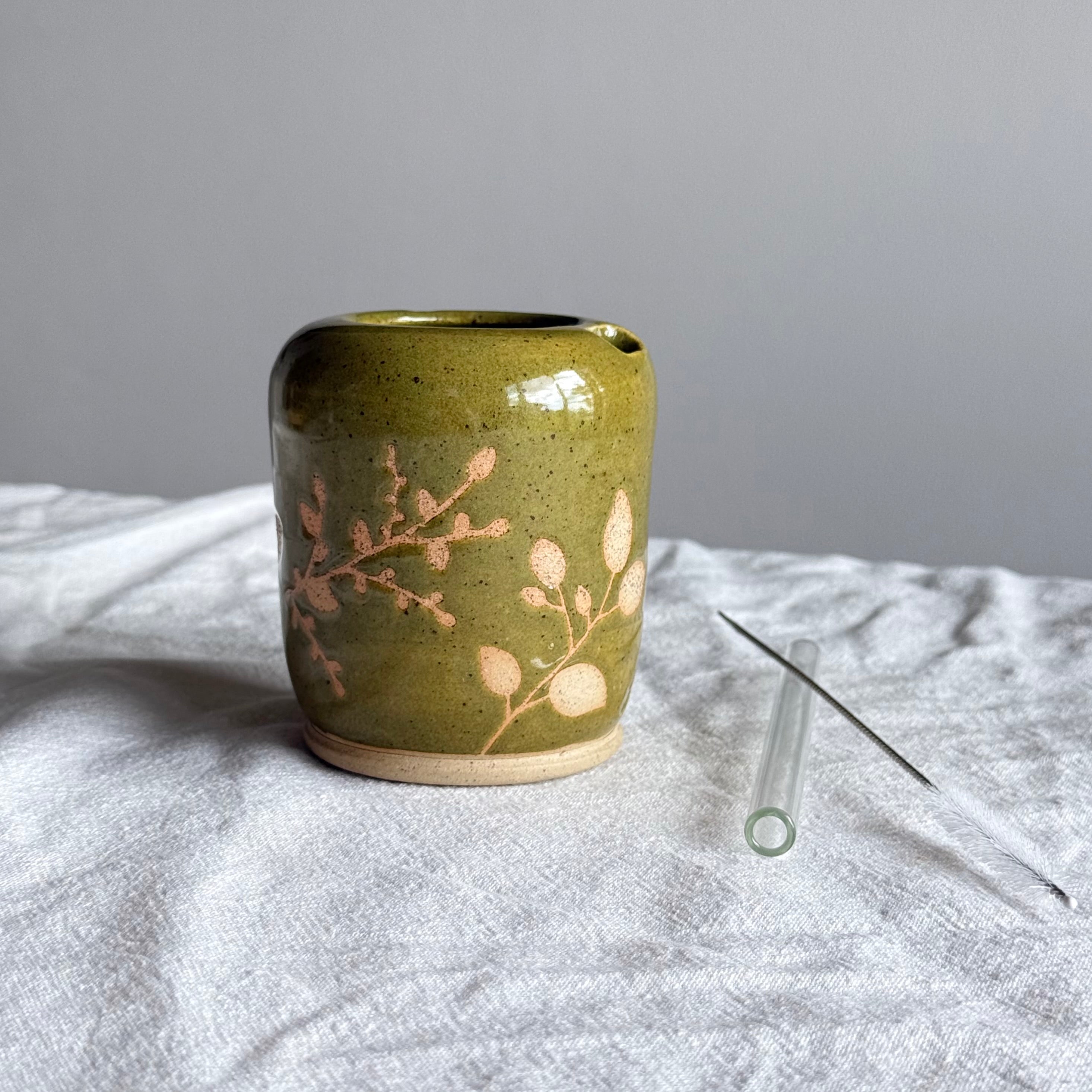 Botanica To Go Cup + Glass Straw & Cleaner - Wheel Thrown Pottery