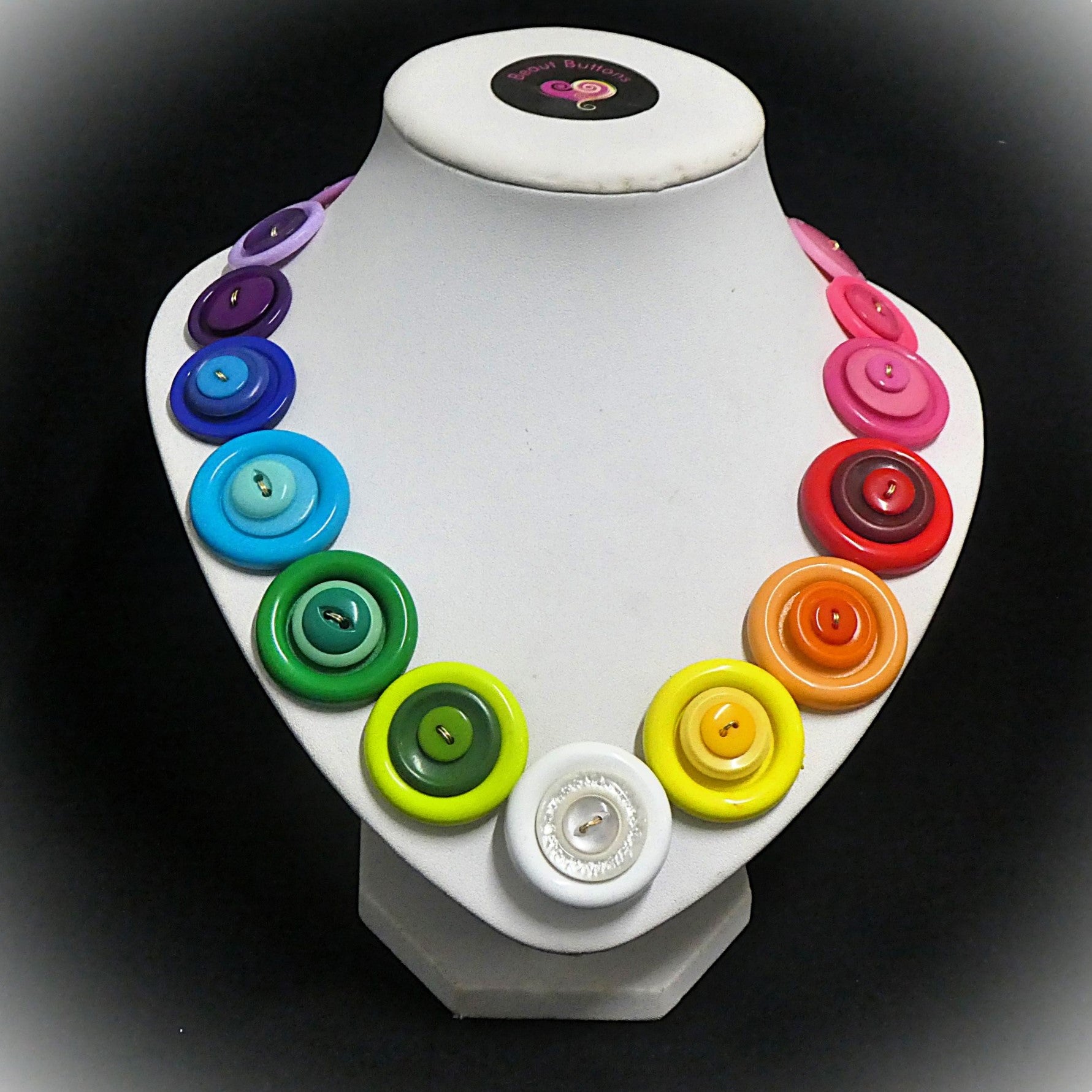 Colorful button necklace and earrings - Rainbow Connection