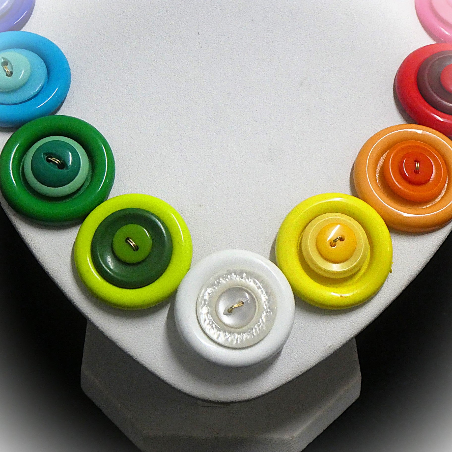 Colorful button necklace and earrings - Rainbow Connection