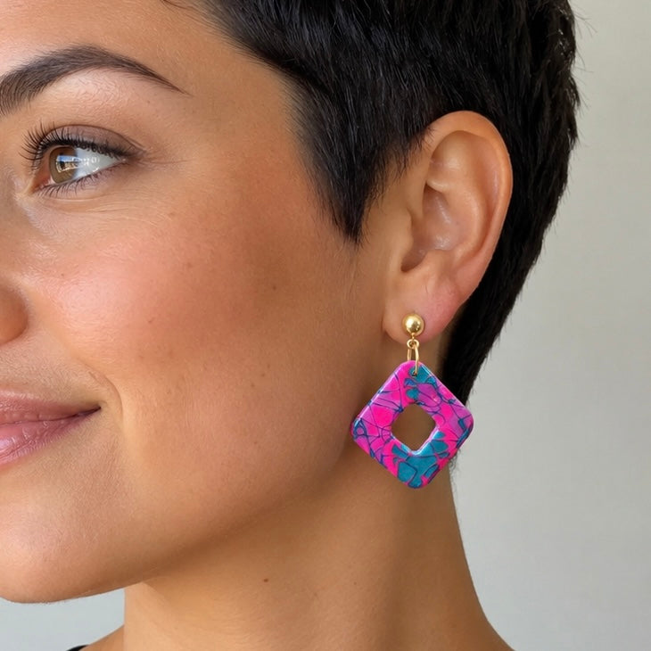 Earrings ~Polymer Clay Mokume Gane Dangles~Resin Finish