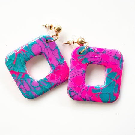 Earrings ~Polymer Clay Mokume Gane Dangles~Resin Finish