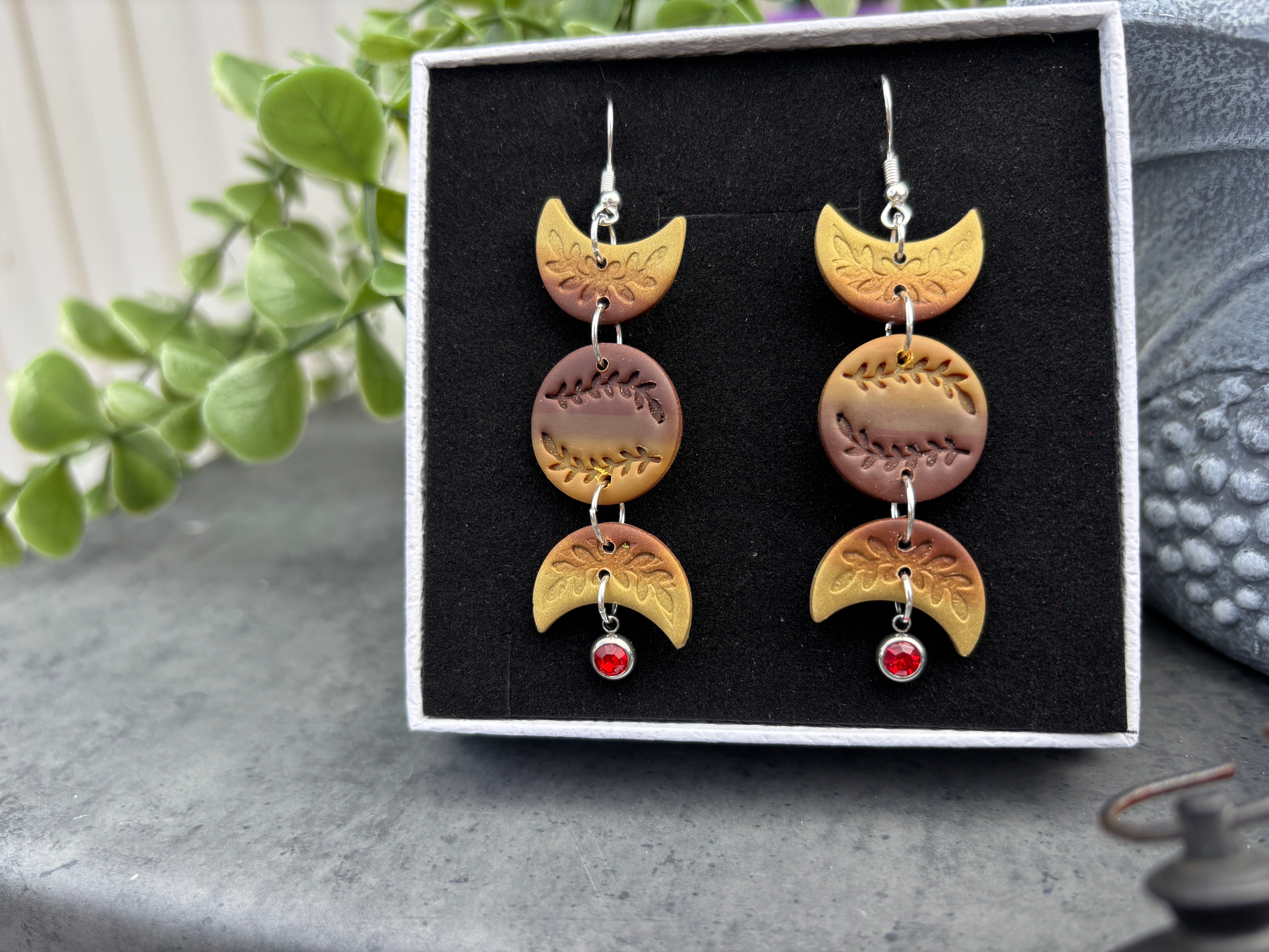 Golden Moon Botanical Polymer Clay Earrings