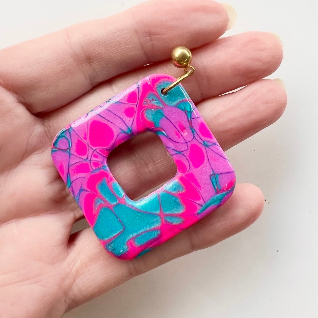 Earrings ~Polymer Clay Mokume Gane Dangles~Resin Finish