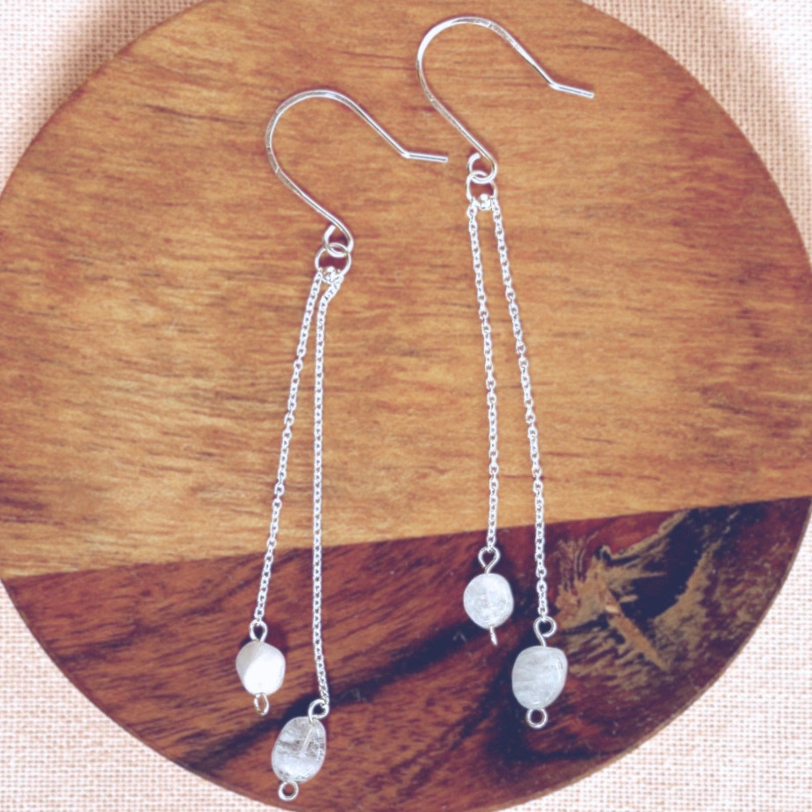 Natural Moonstone silver chain dangle earrings | Sterling silver | June birthstone