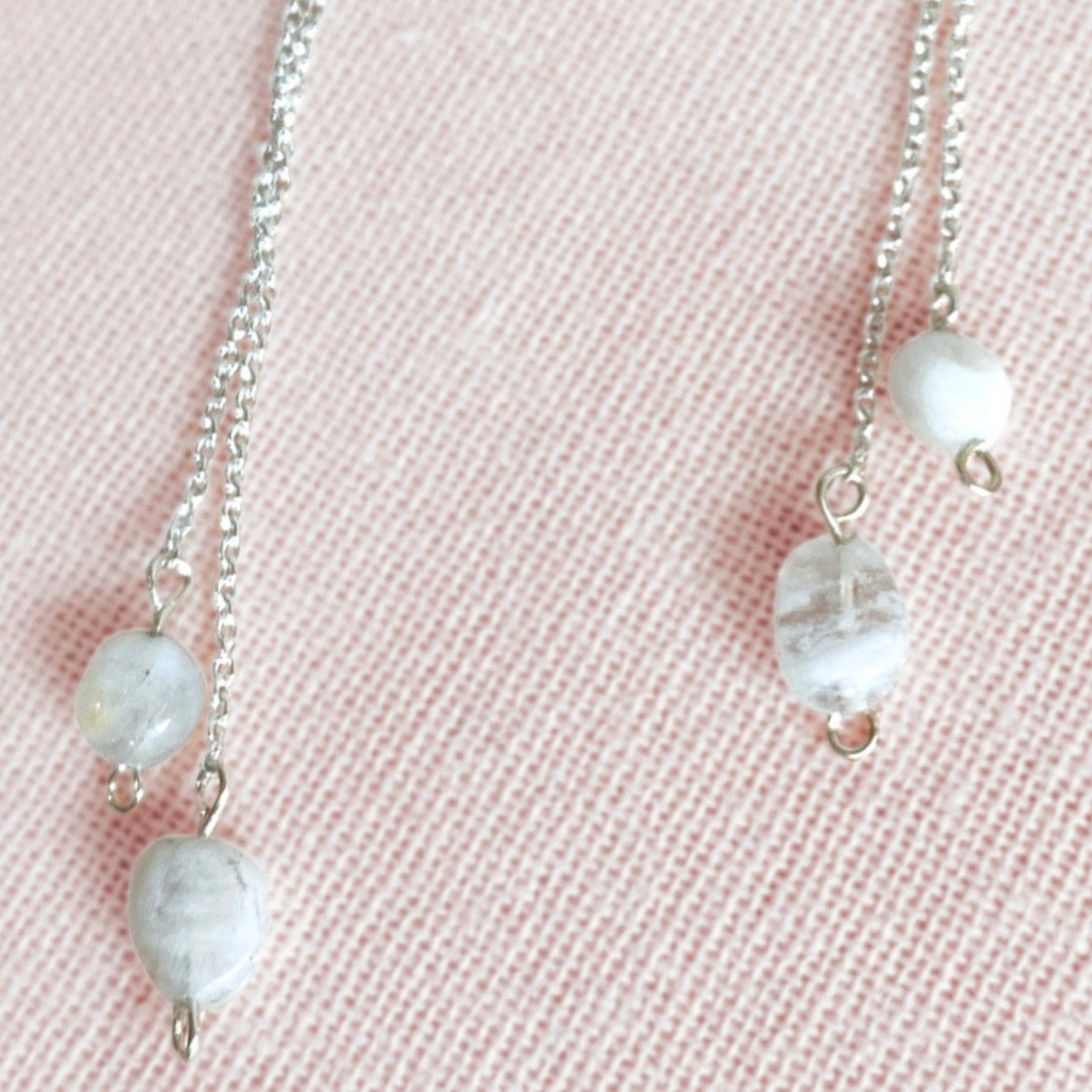 Natural Moonstone silver chain dangle earrings | Sterling silver | June birthstone