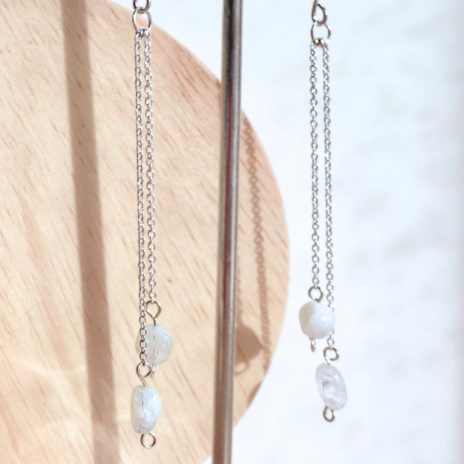 Natural Moonstone silver chain dangle earrings | Sterling silver | June birthstone