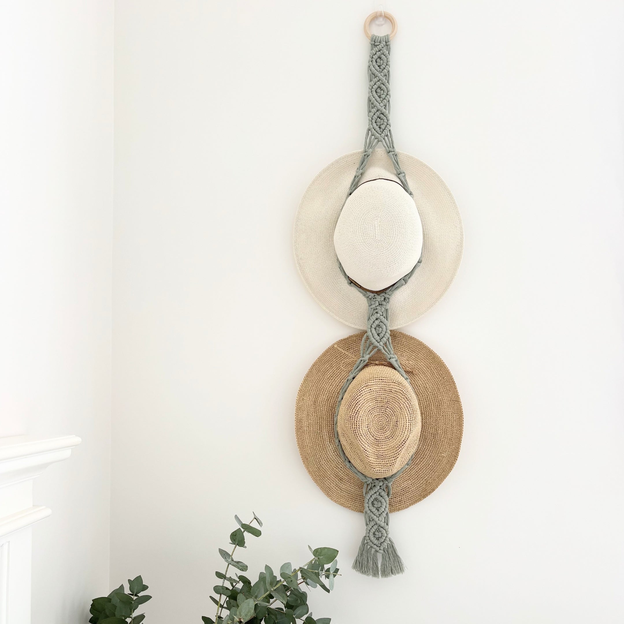 Macrame Hat Hanger - Double - Sage Green