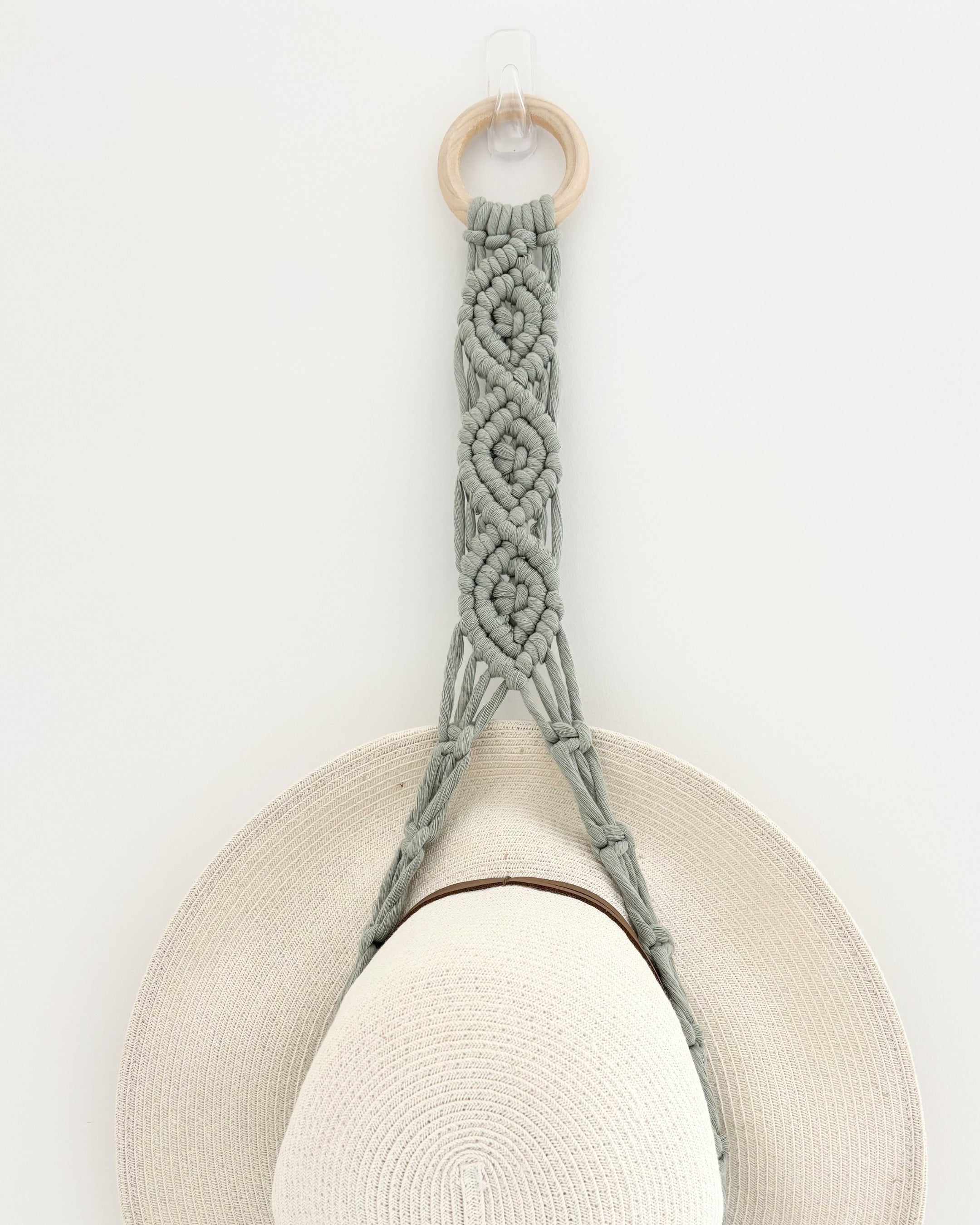 Macrame Hat Hanger - Double - Sage Green