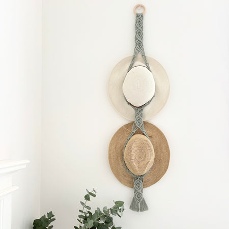 Macrame Hat Hanger - Double - Sage Green