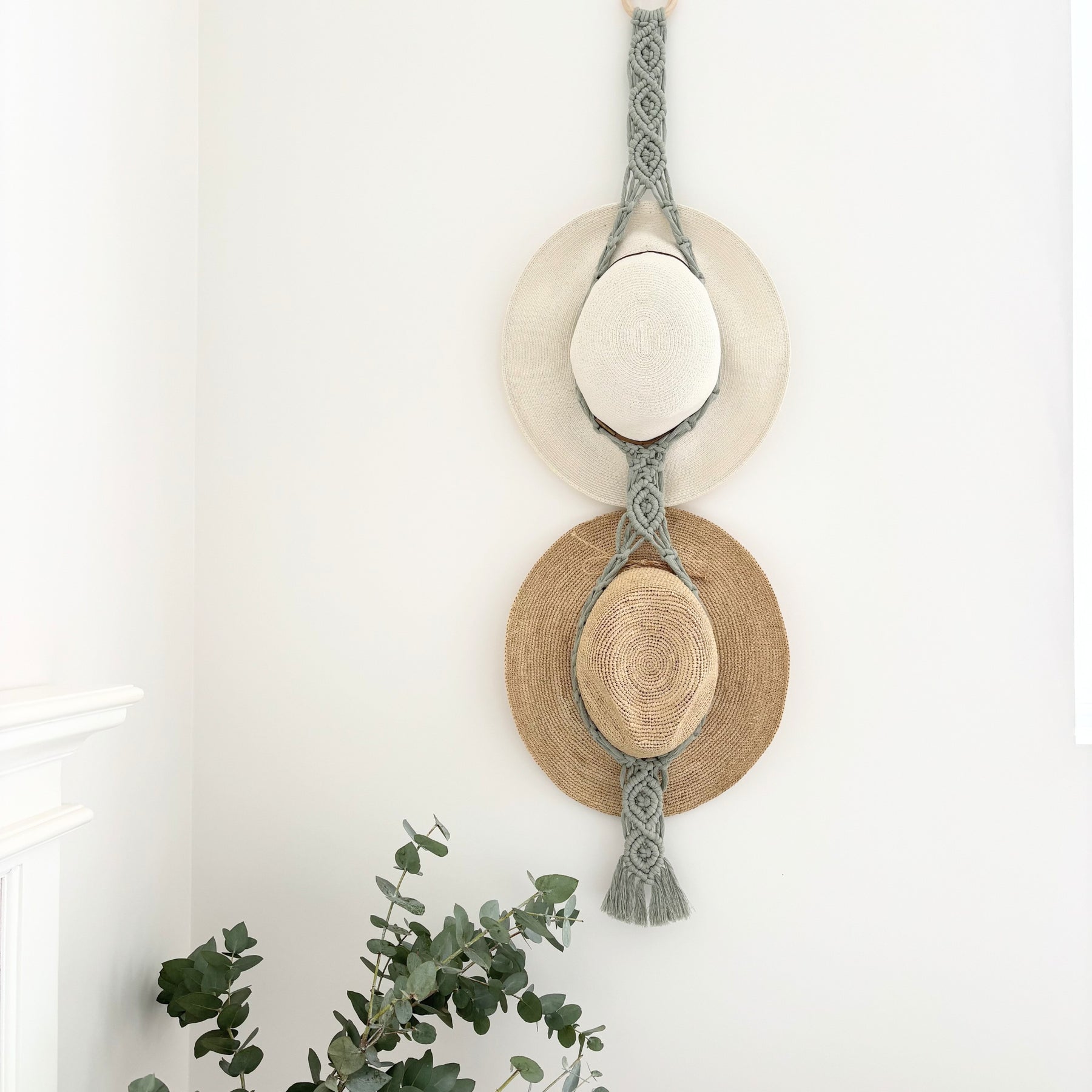 Macrame Hat Hanger - Double - Sage Green