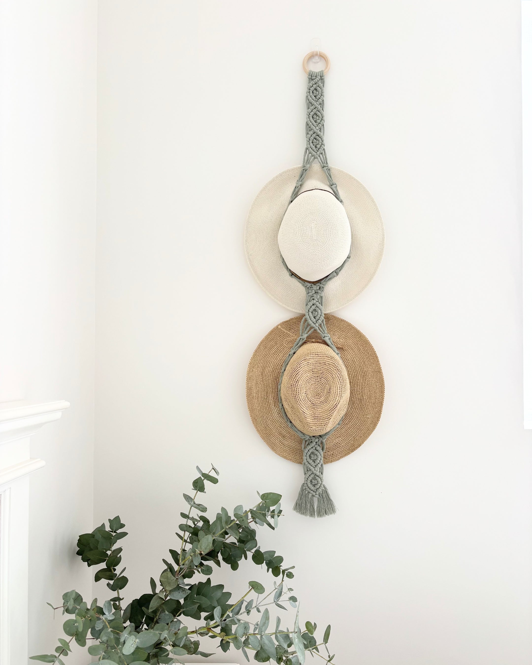 Macrame Hat Hanger - Double - Sage Green