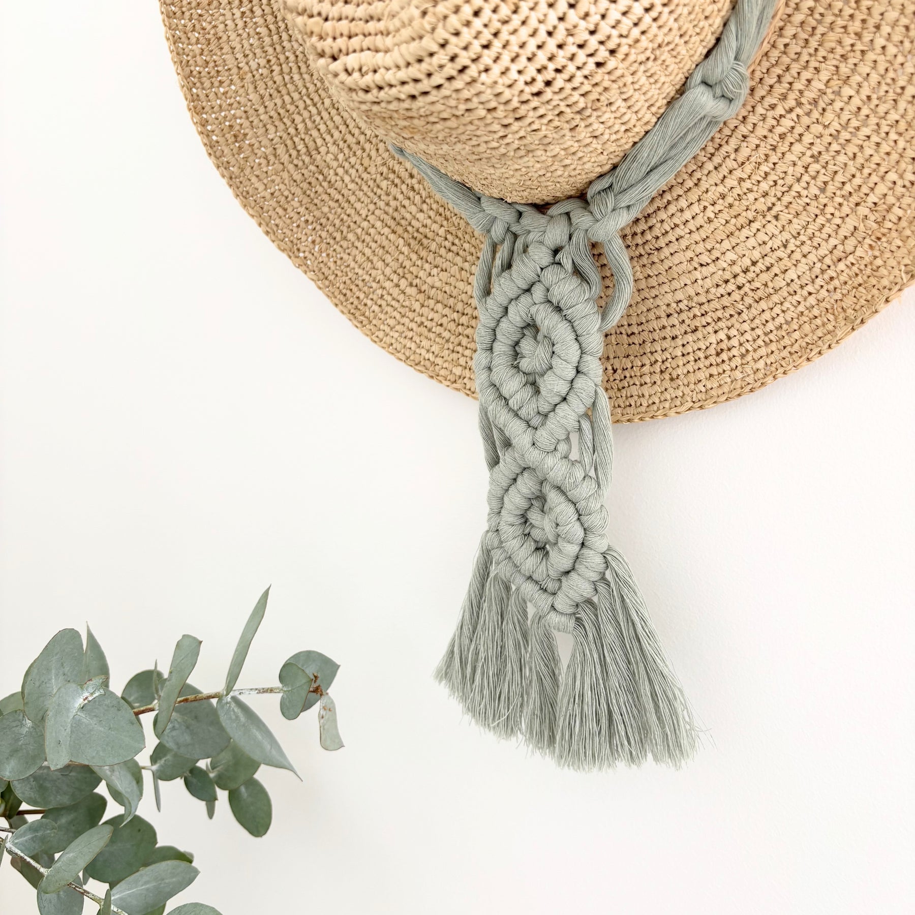 Macrame Hat Hanger - Double - Sage Green