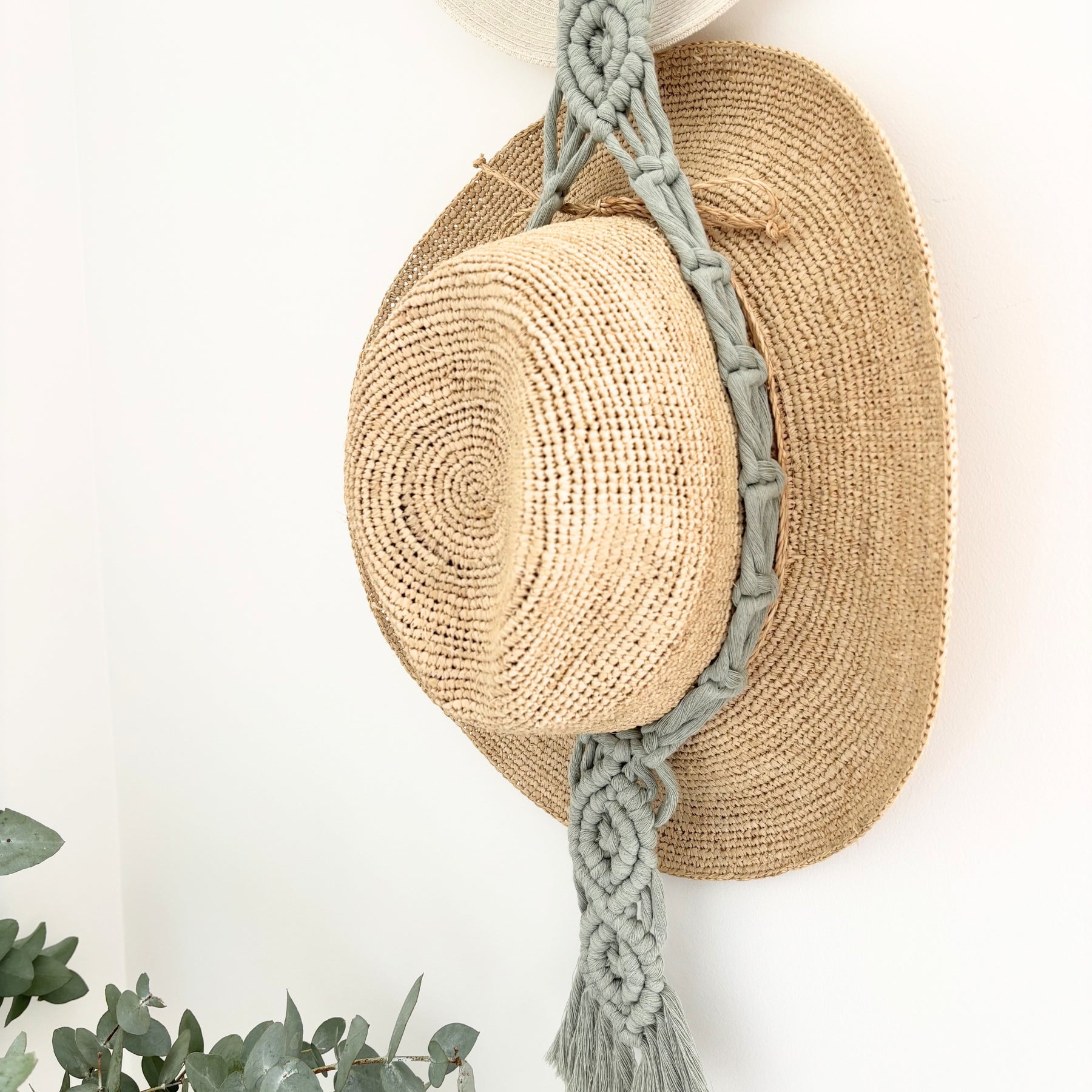 Macrame Hat Hanger - Double - Sage Green
