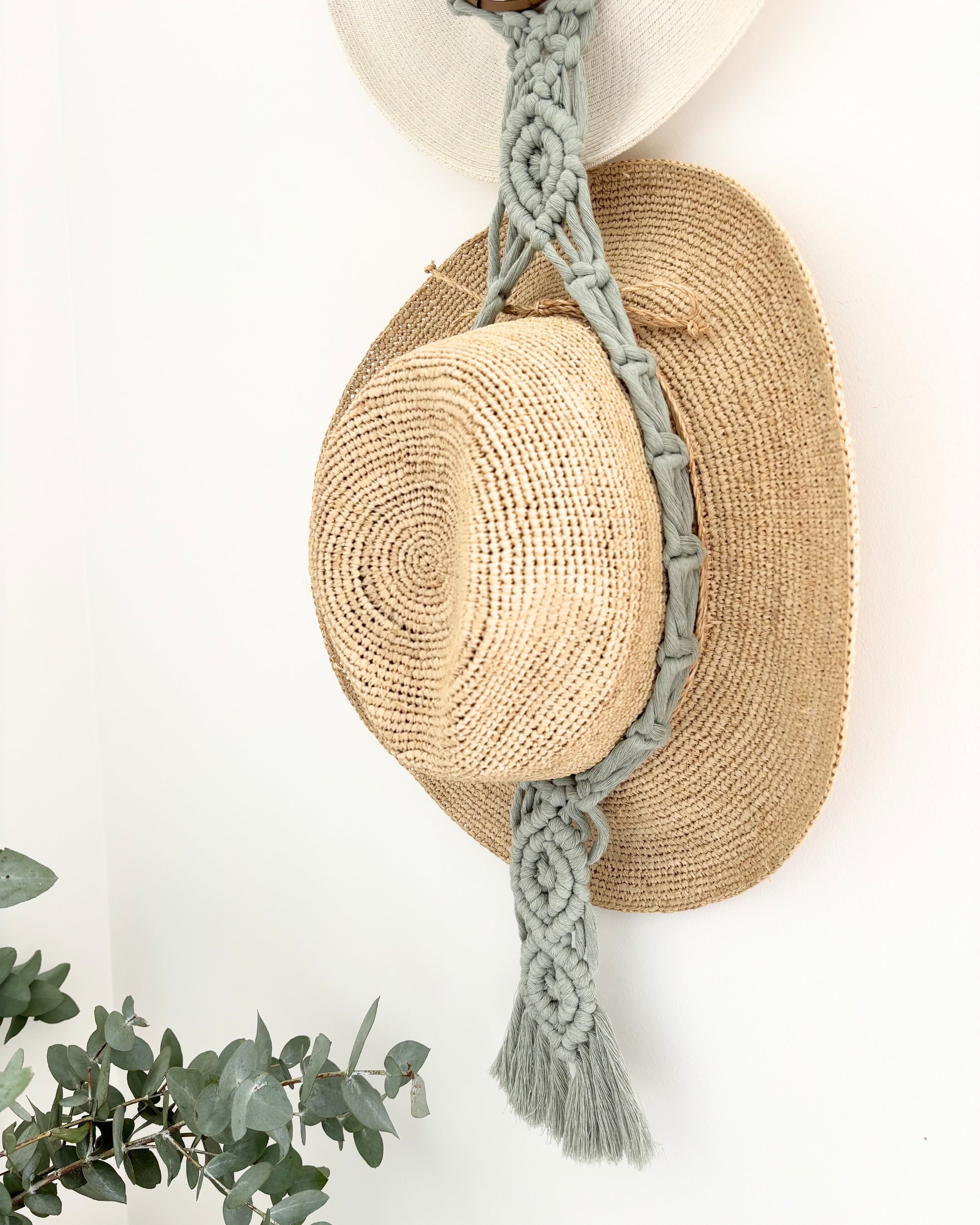 Macrame Hat Hanger - Double - Sage Green