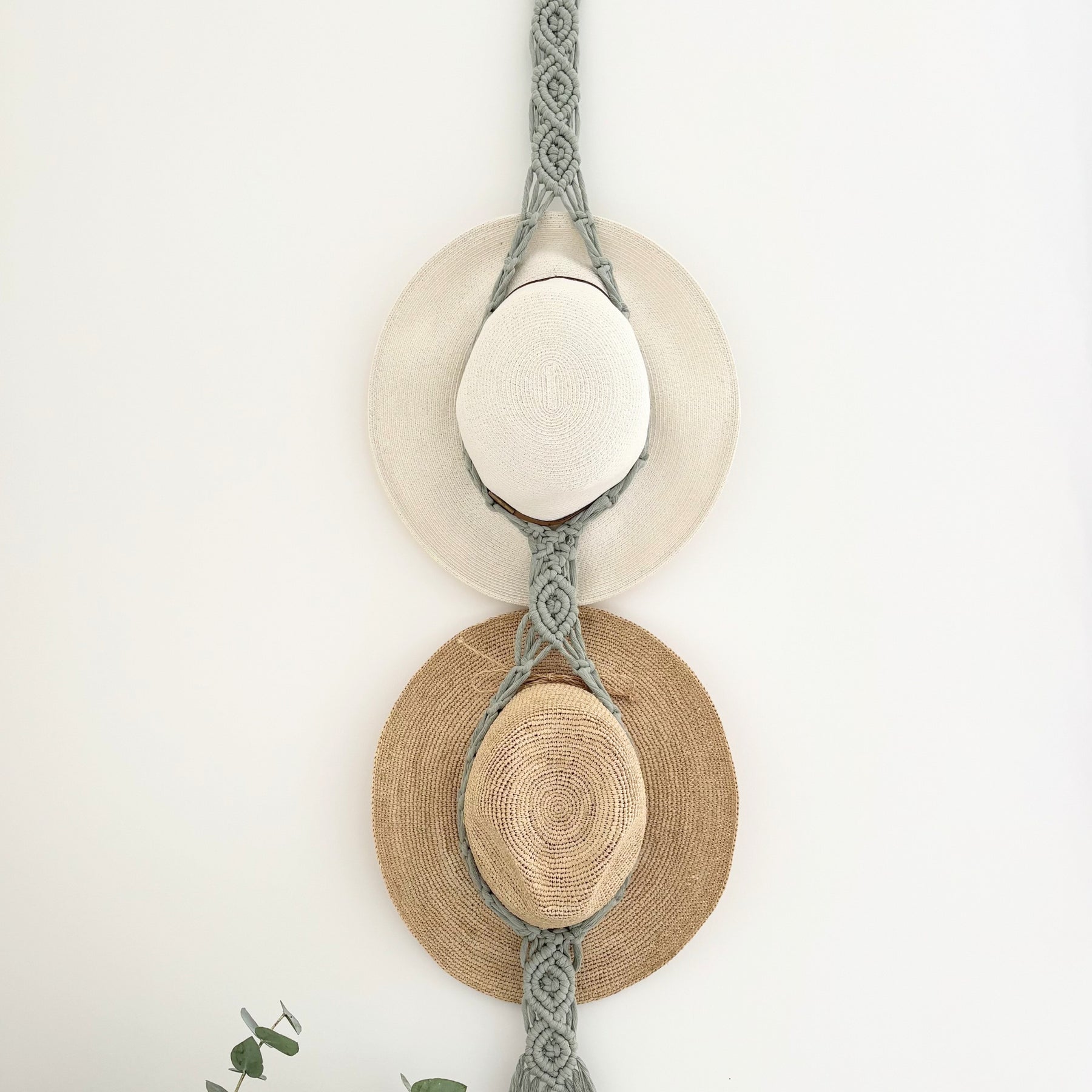 Macrame Hat Hanger - Double - Sage Green