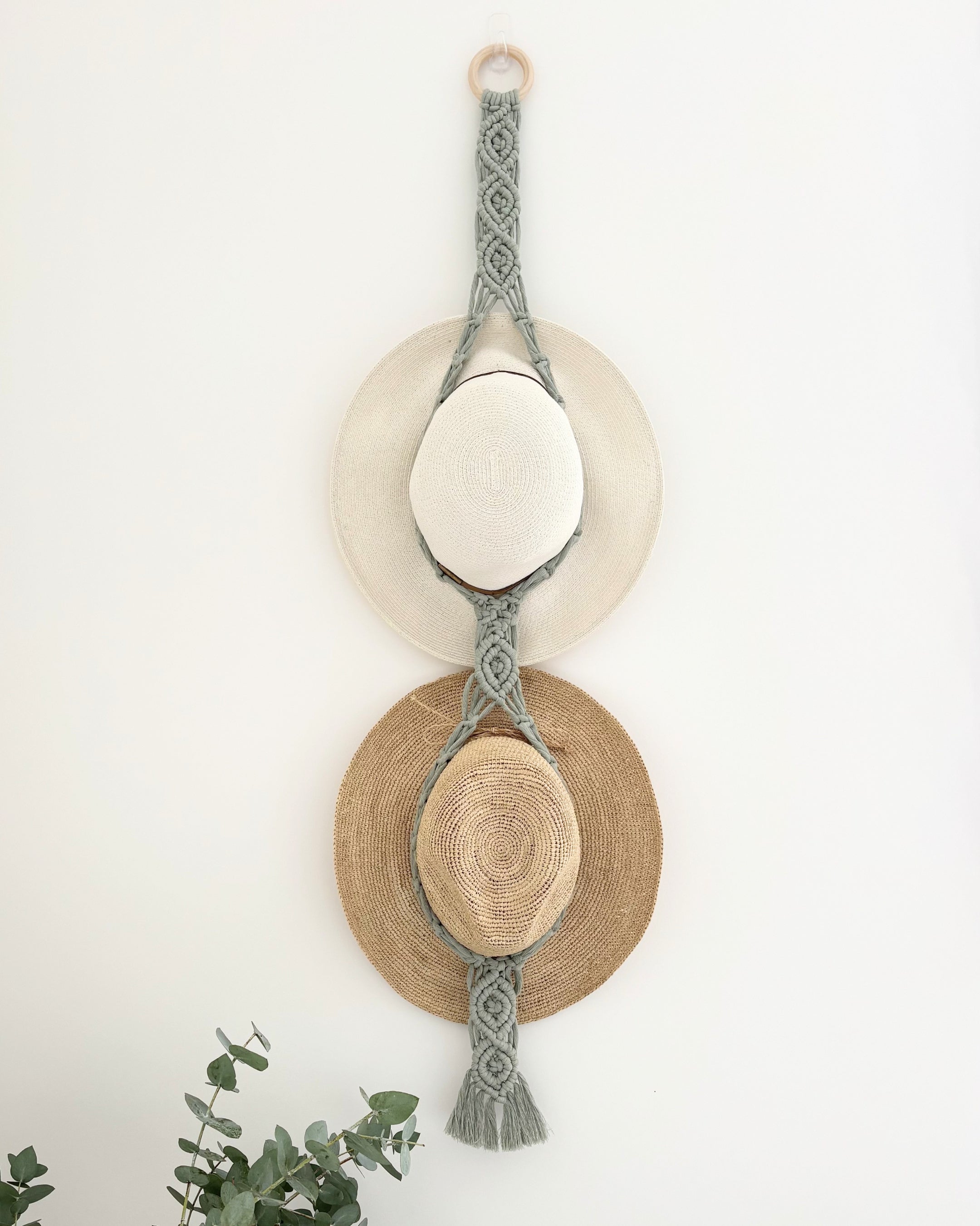 Macrame Hat Hanger - Double - Sage Green