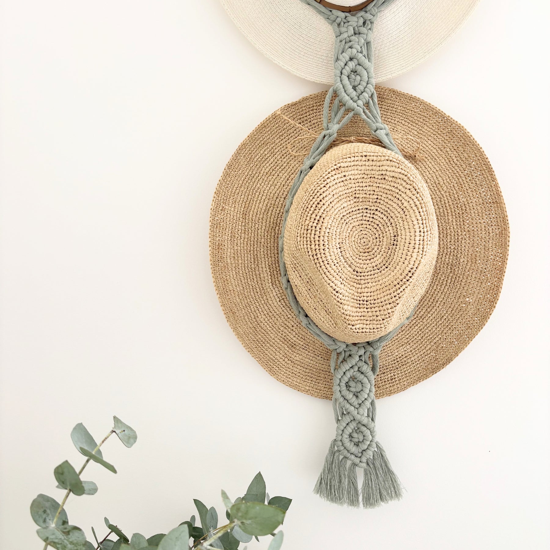 Macrame Hat Hanger - Double - Sage Green