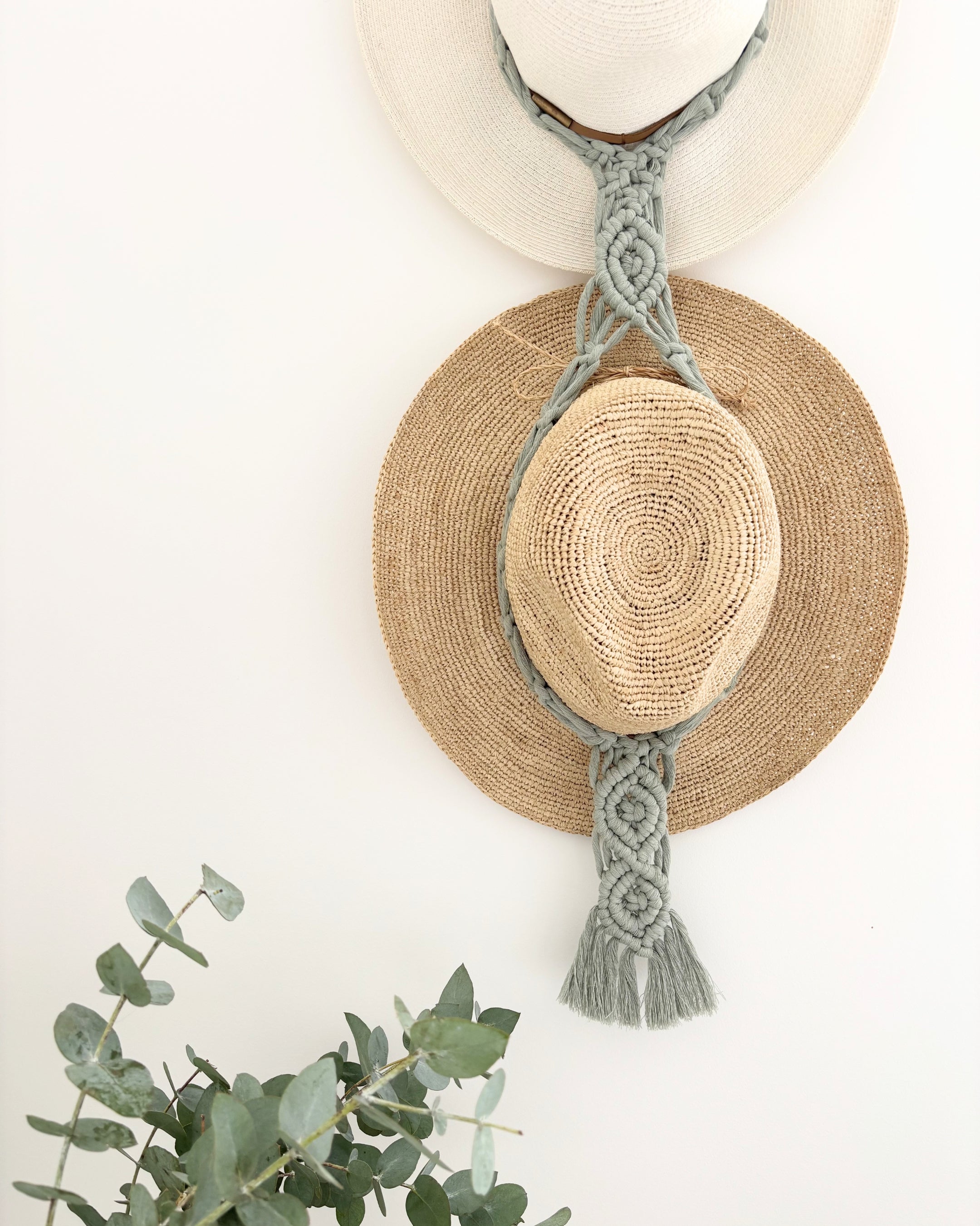 Macrame Hat Hanger - Double - Sage Green