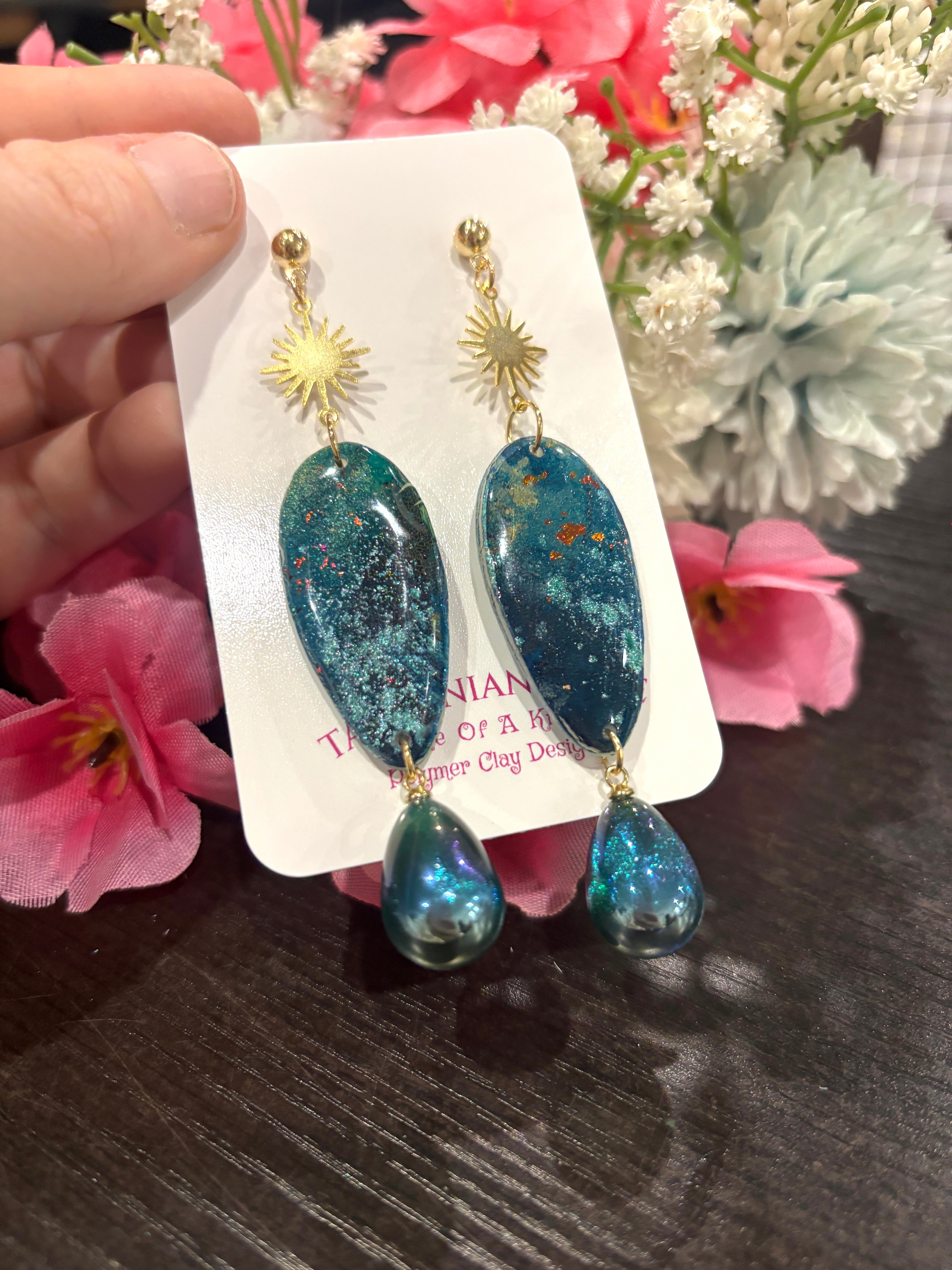 Celestial Tides – One of a Kind Handmade Polymer Clay Earrings