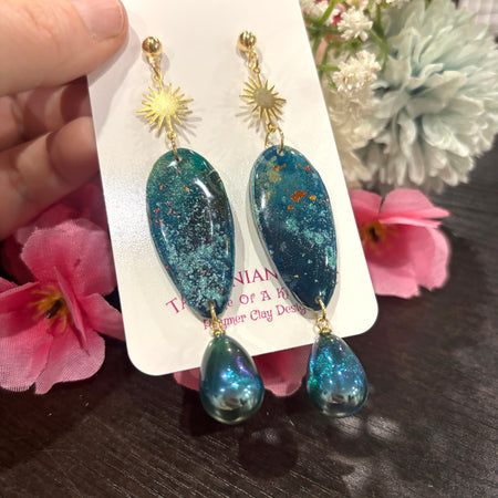 Celestial Tides – One of a Kind Handmade Polymer Clay Earrings