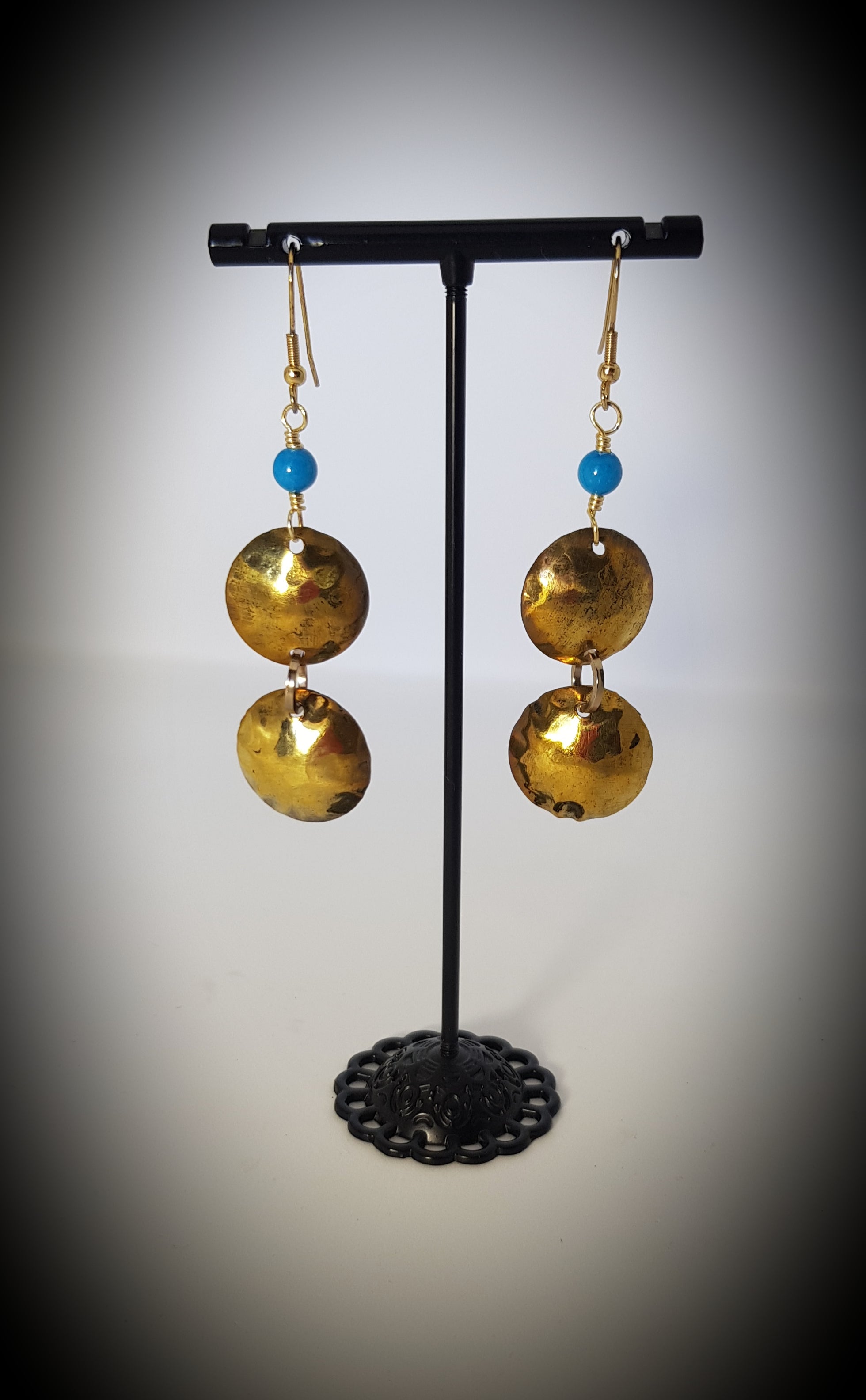 brassss domed earrings with turquoise beads #631 AM/E
