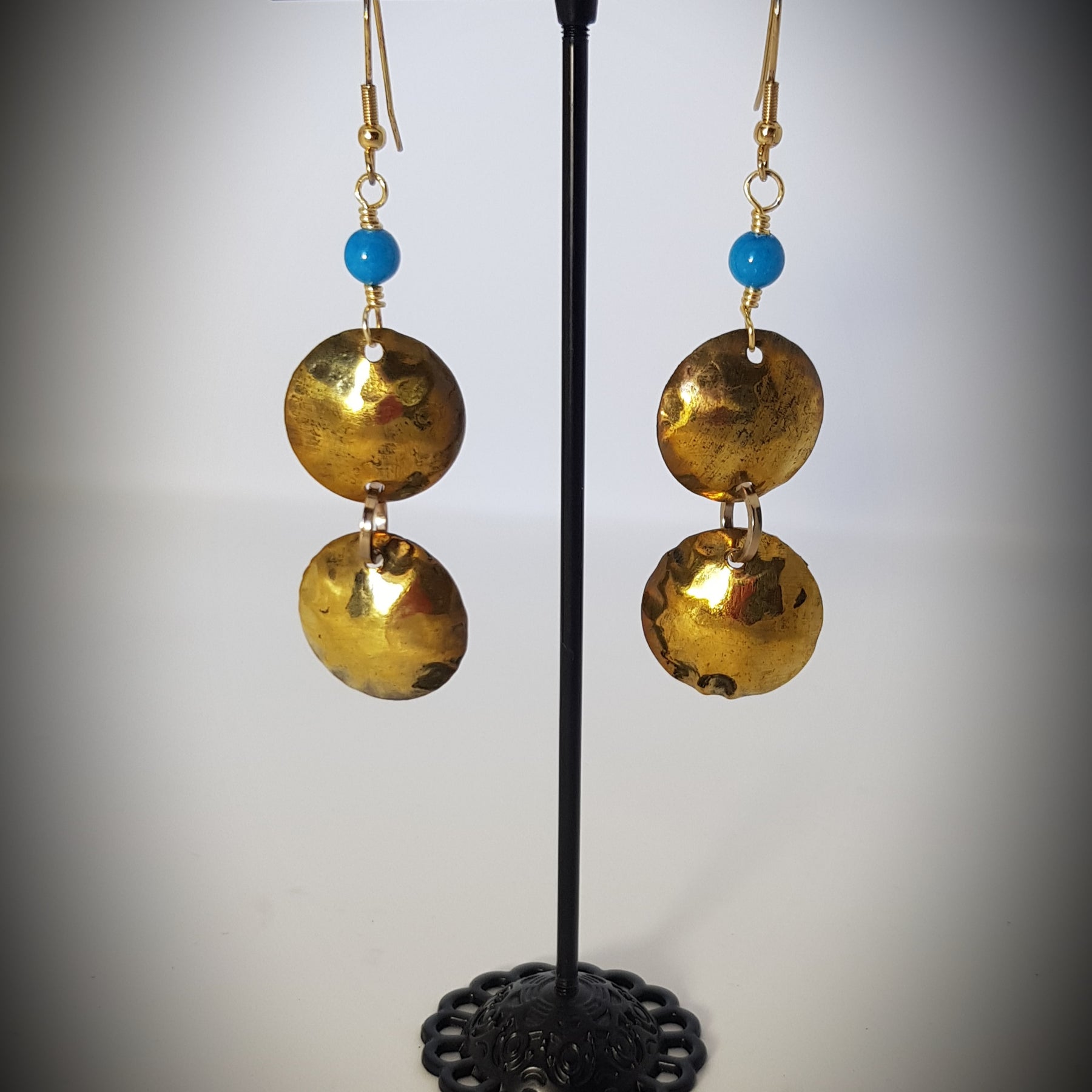 brassss domed earrings with turquoise beads #631 AM/E