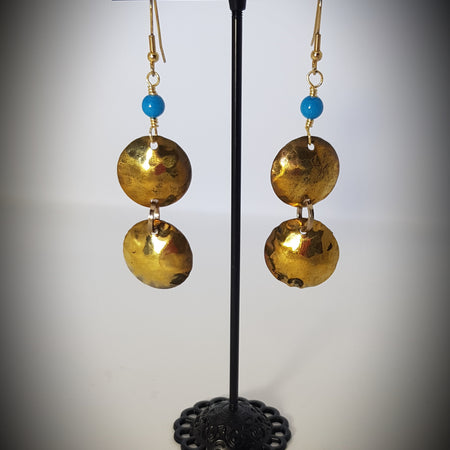 brassss domed earrings with turquoise beads #631 AM/E