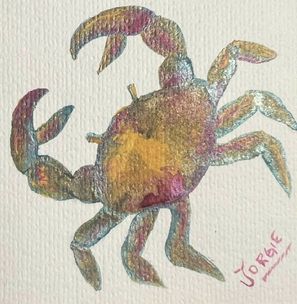 little watercolor, framed study of a crab