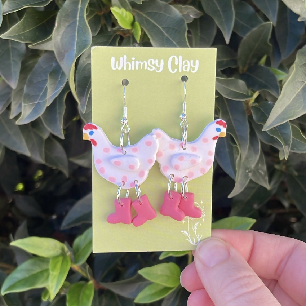 Pink Chicks in Boots Earrings