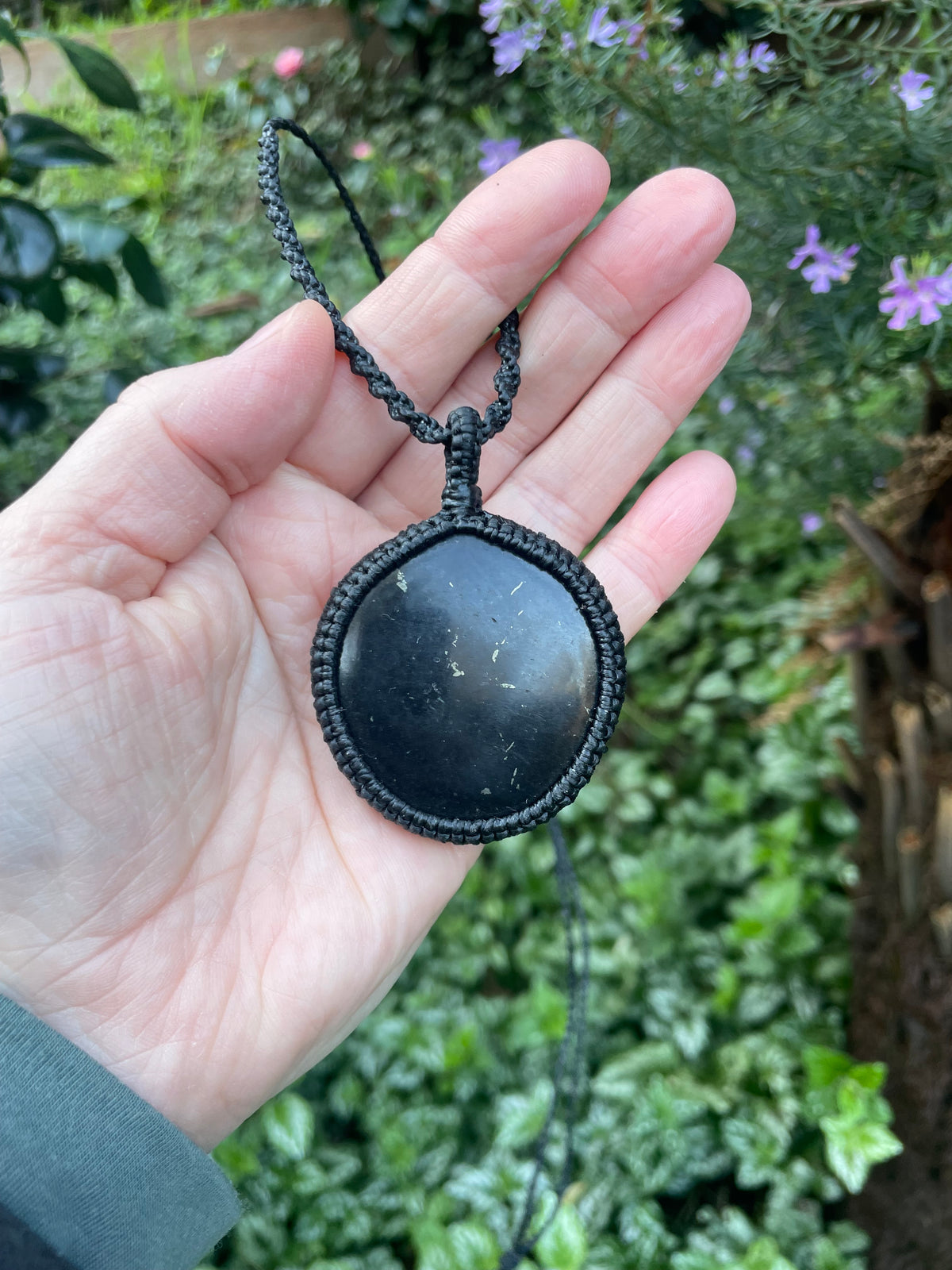Shungite Macrame Necklace, Adjustable Boho Pendant