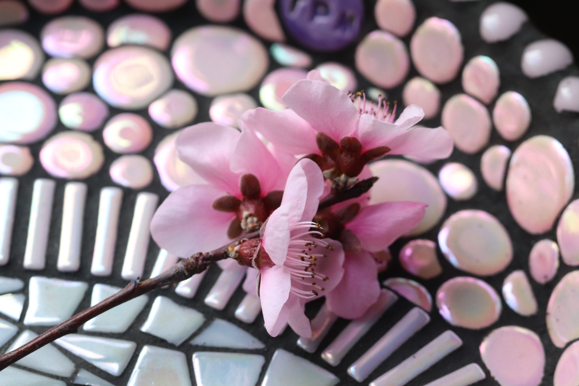 Mosaic Bee Bath. Pink.