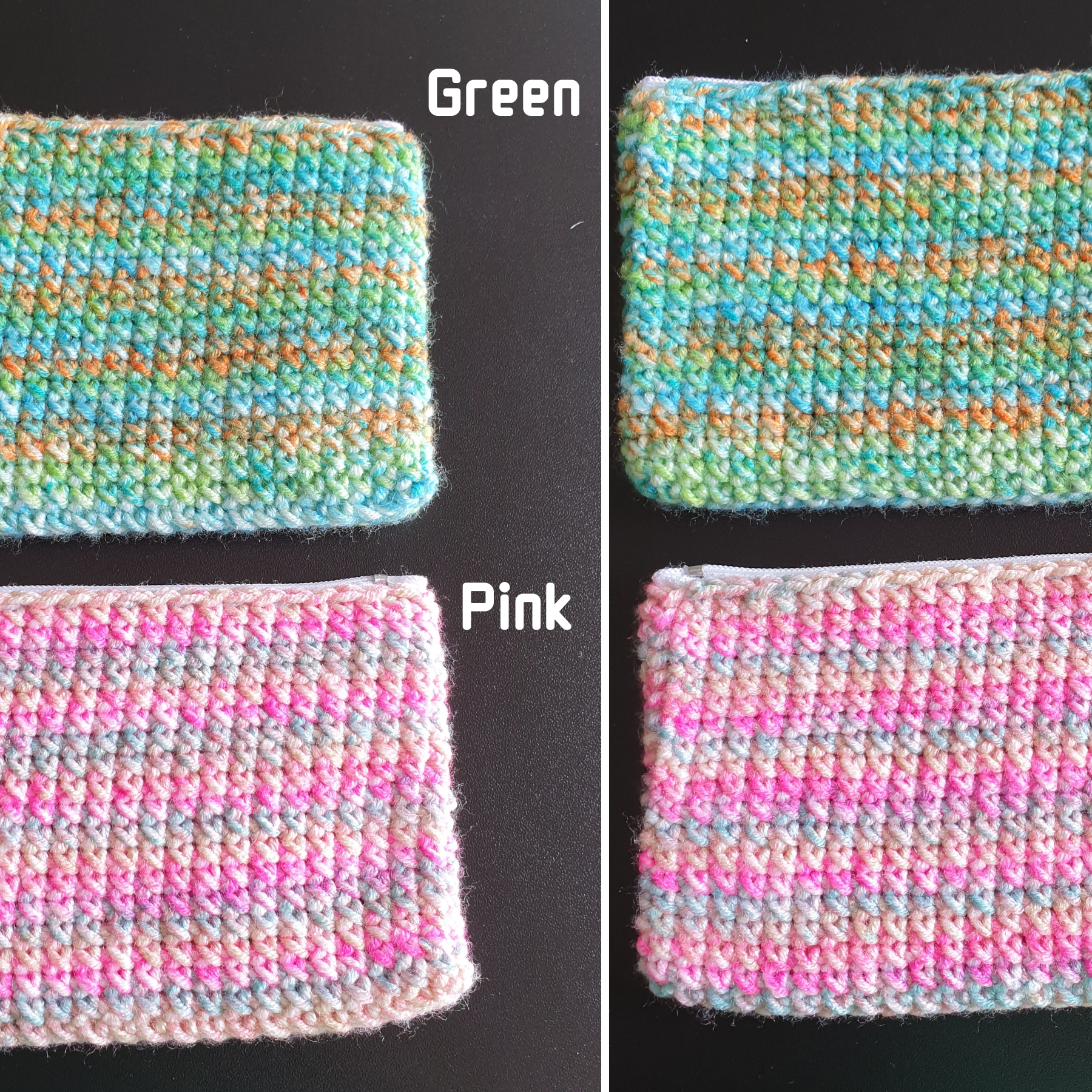 Handmade Crocheting Colourful Zippered Crochet Coin Pouch : Pink Blue Green Purple Mix