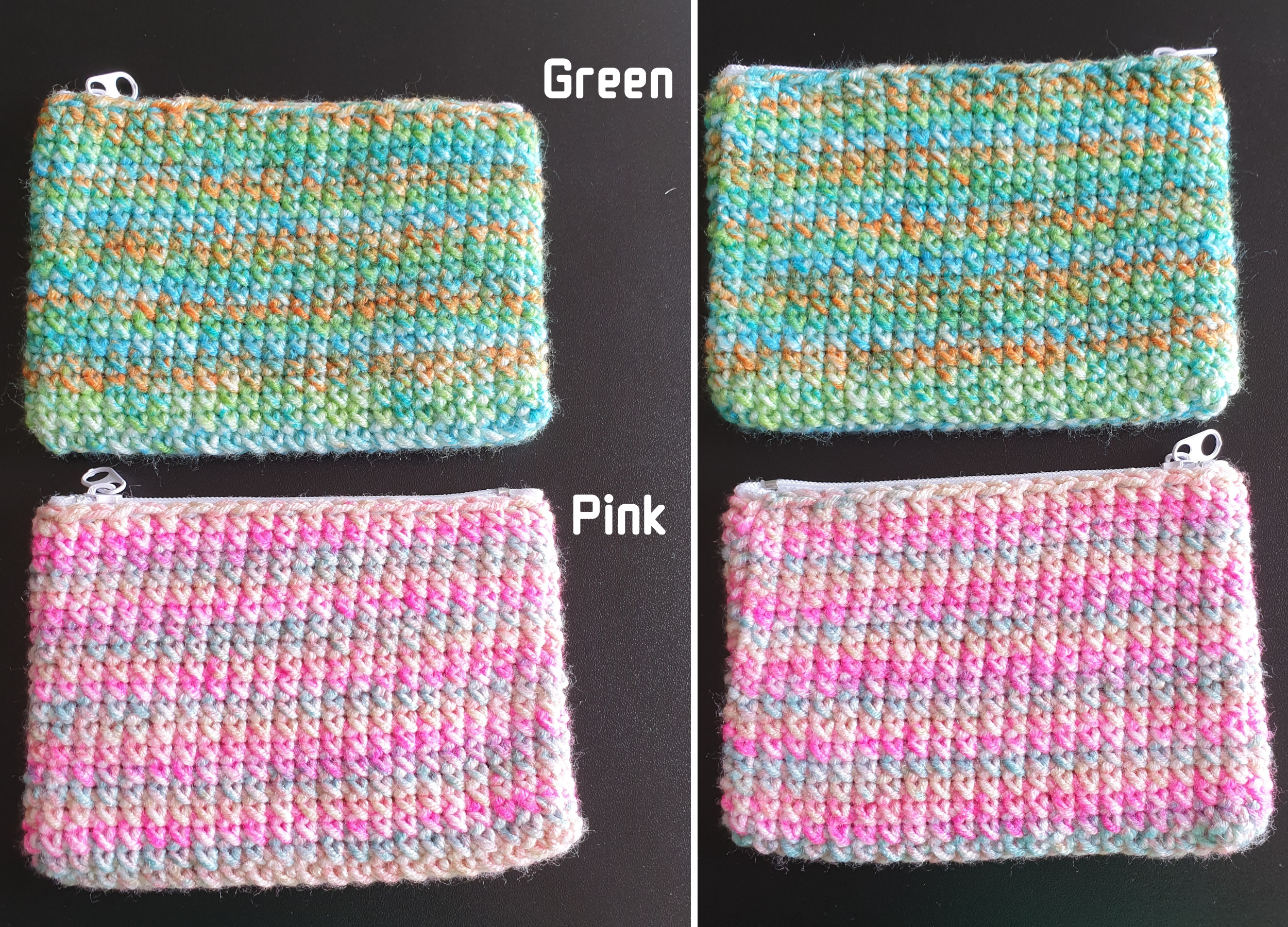 Handmade Crocheting Colourful Zippered Crochet Coin Pouch : Pink Blue Green Purple Mix