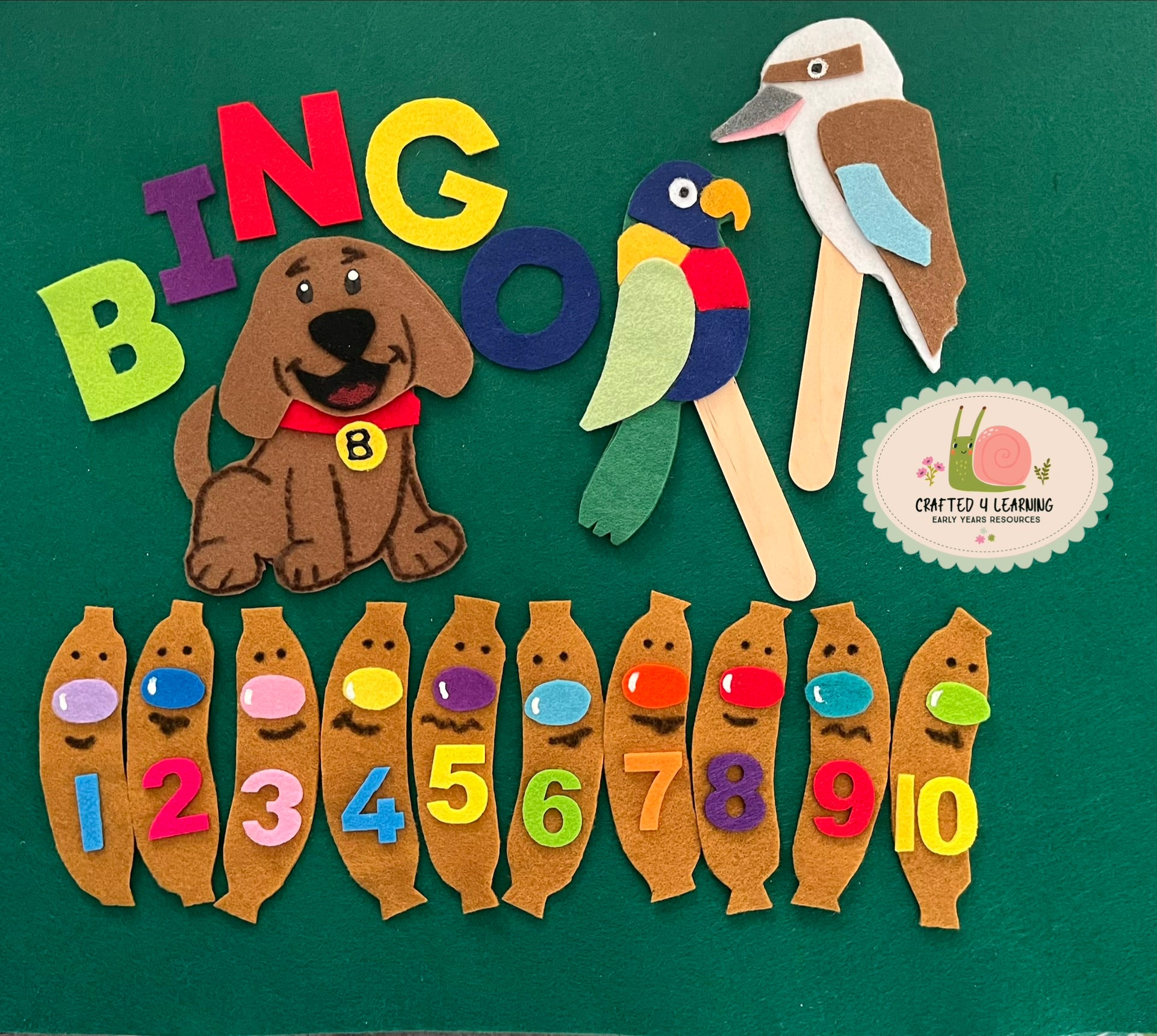 3 in 1 Felt Board Song Set - BINGO, 10 Fat Sausages and Two Birds