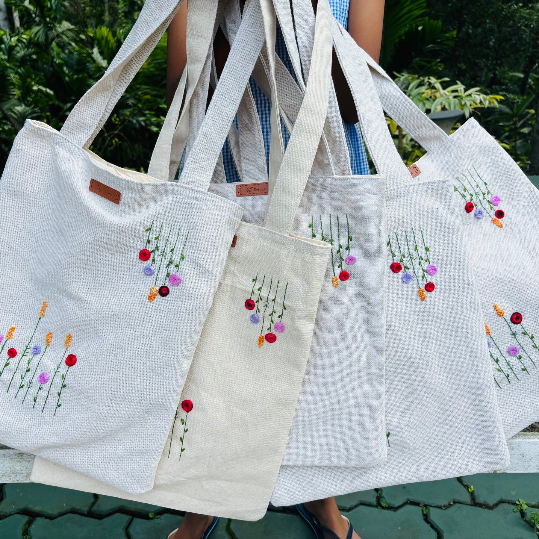 Hand Embroidered Floral Tote Bag