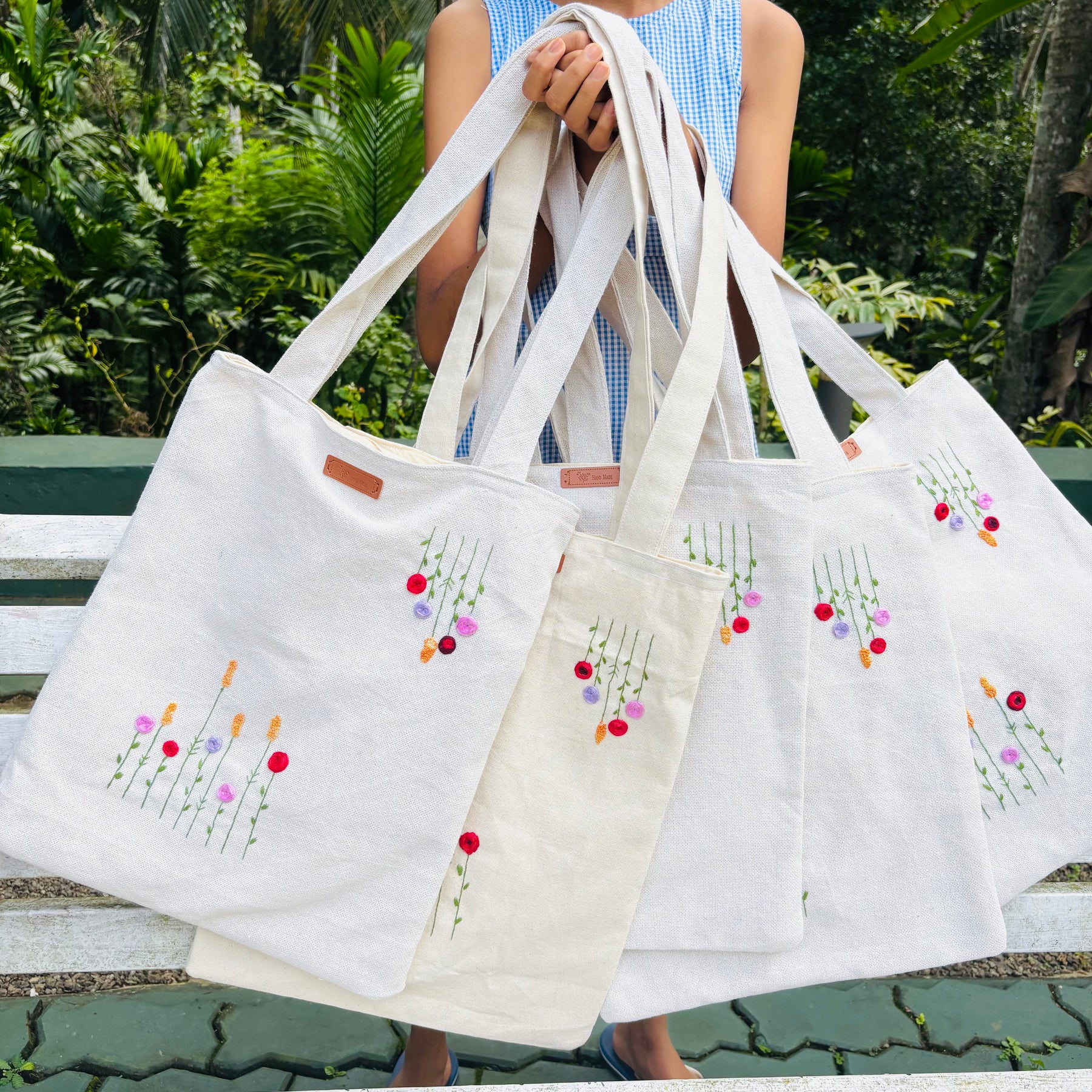 Hand Embroidered Floral Tote Bag