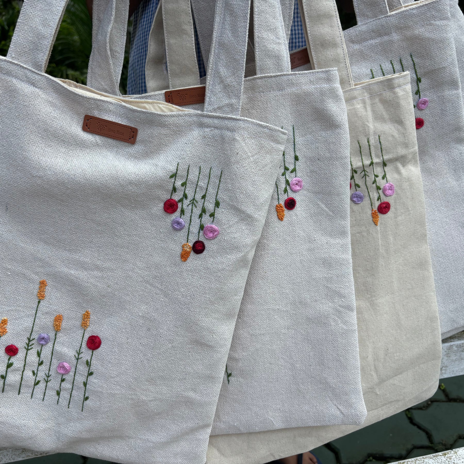Hand Embroidered Floral Tote Bag