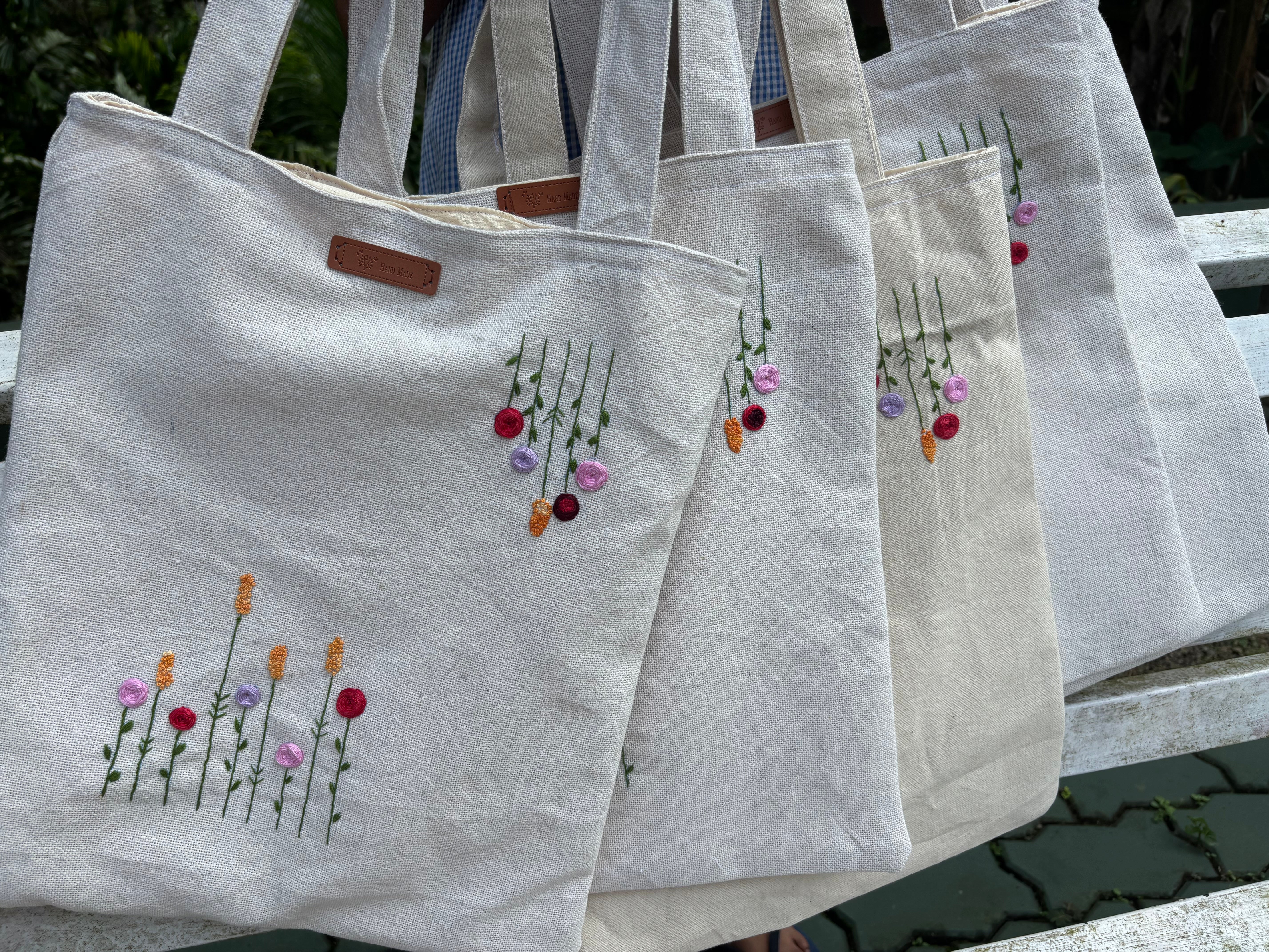 Hand Embroidered Floral Tote Bag