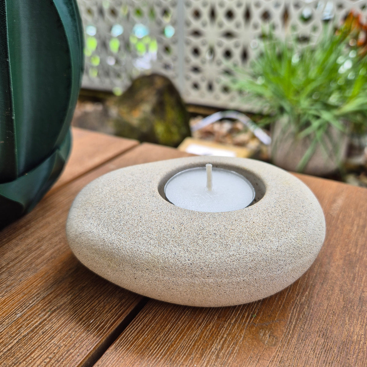 Large eco-stone pebble shaped tealight candle holder