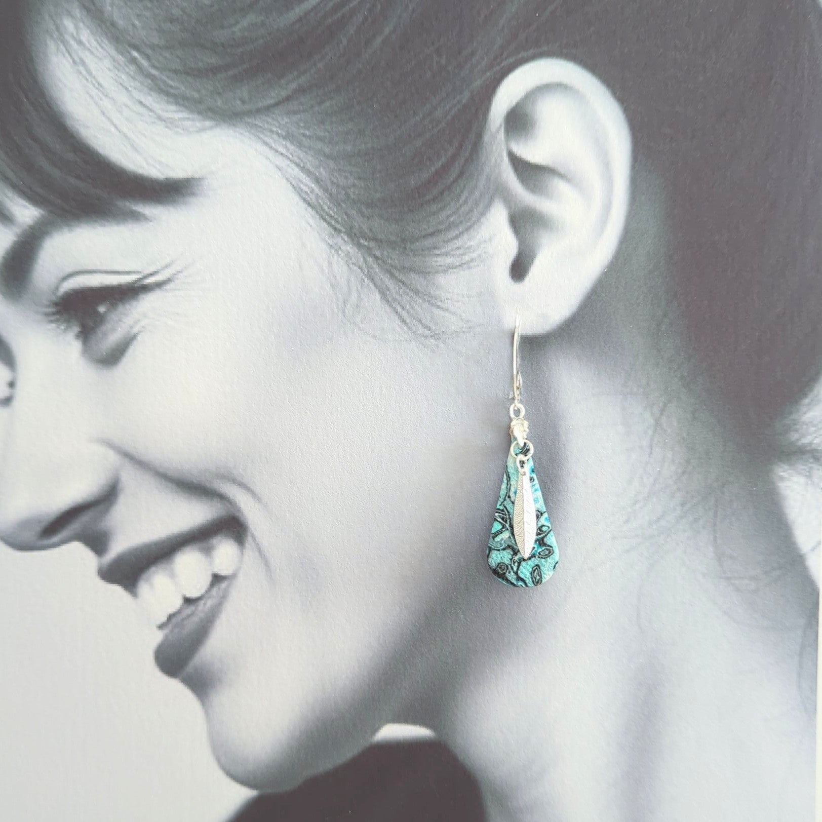 Mokume Gane Earrings in Aqua