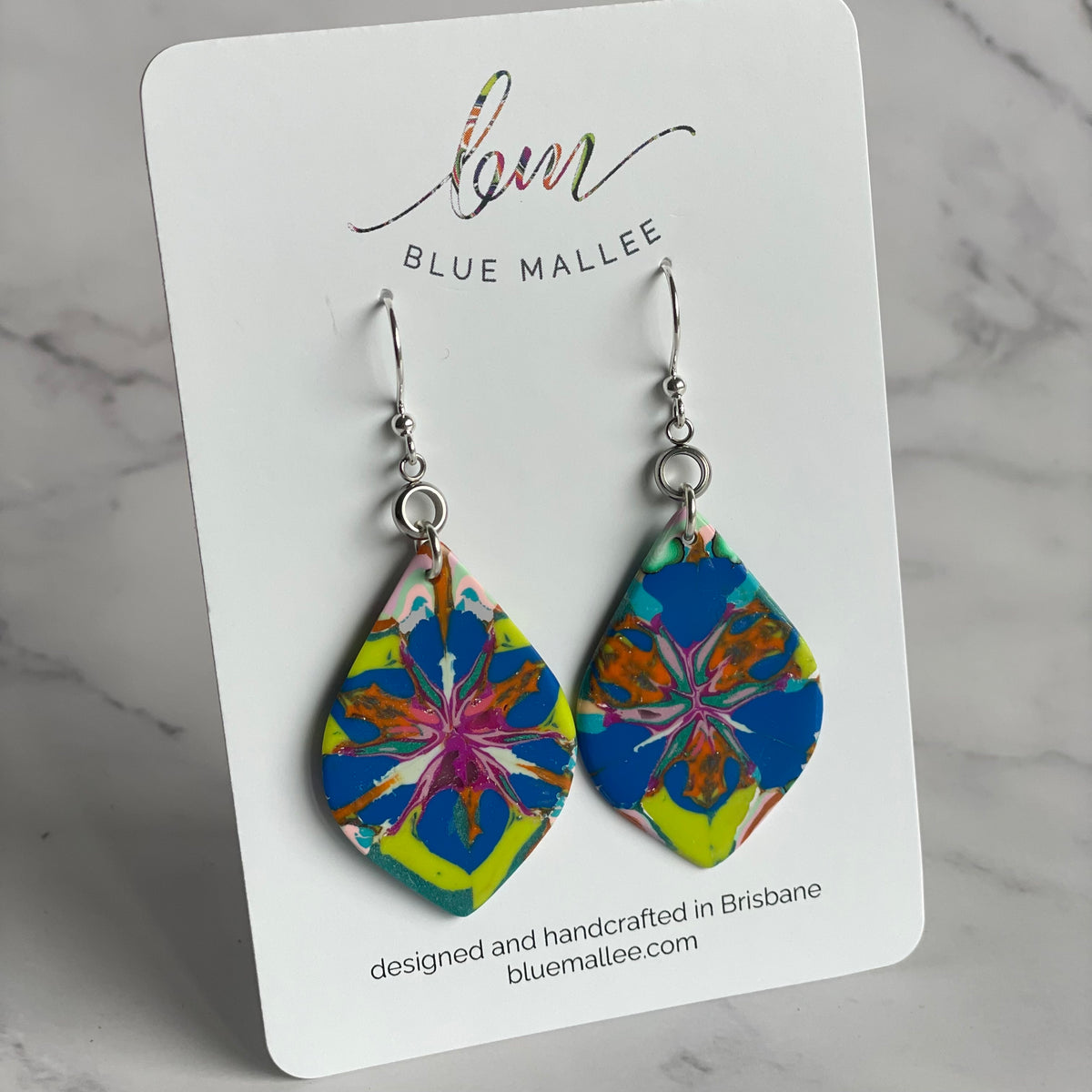 Abstract Teardrop Polymer Clay Earrings - Paint Splash