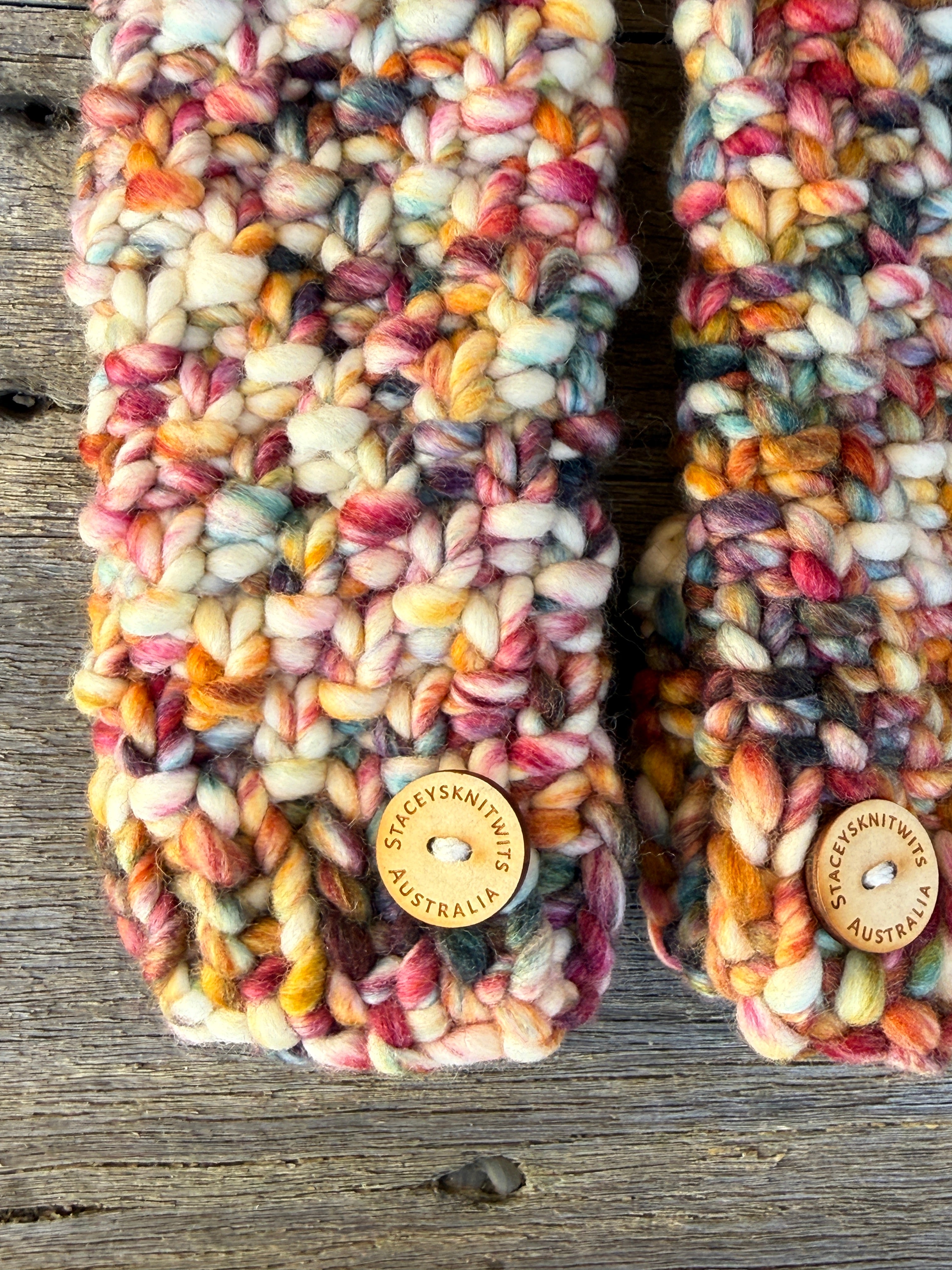 Hand knitted fingerless gloves, chunky warm merino texting gloves